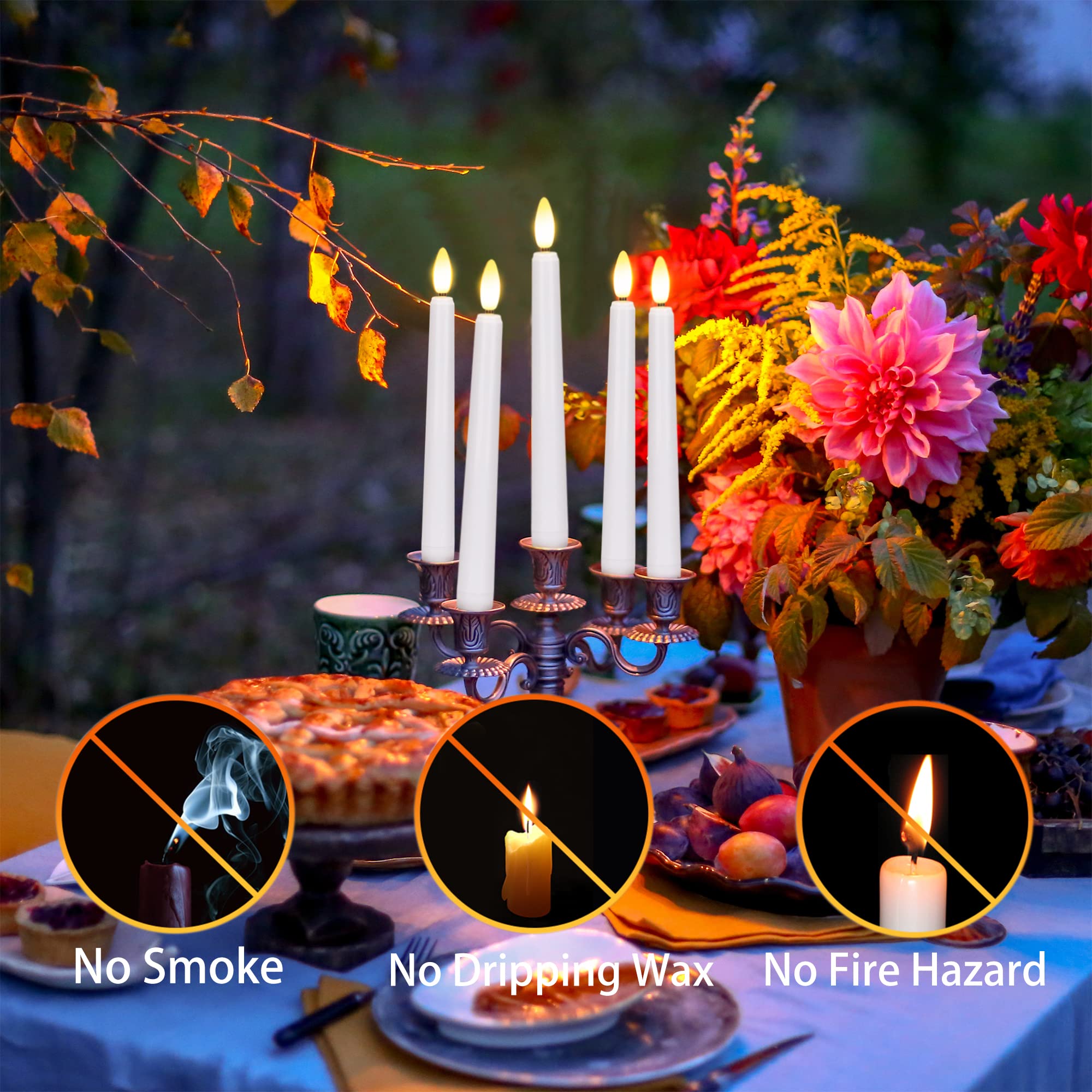 Fpoo Flameless Taper Candles Flickering With Remote Timer, 4Pcs Battery Operated Window Candles With Gold Candlesticks And Sucti