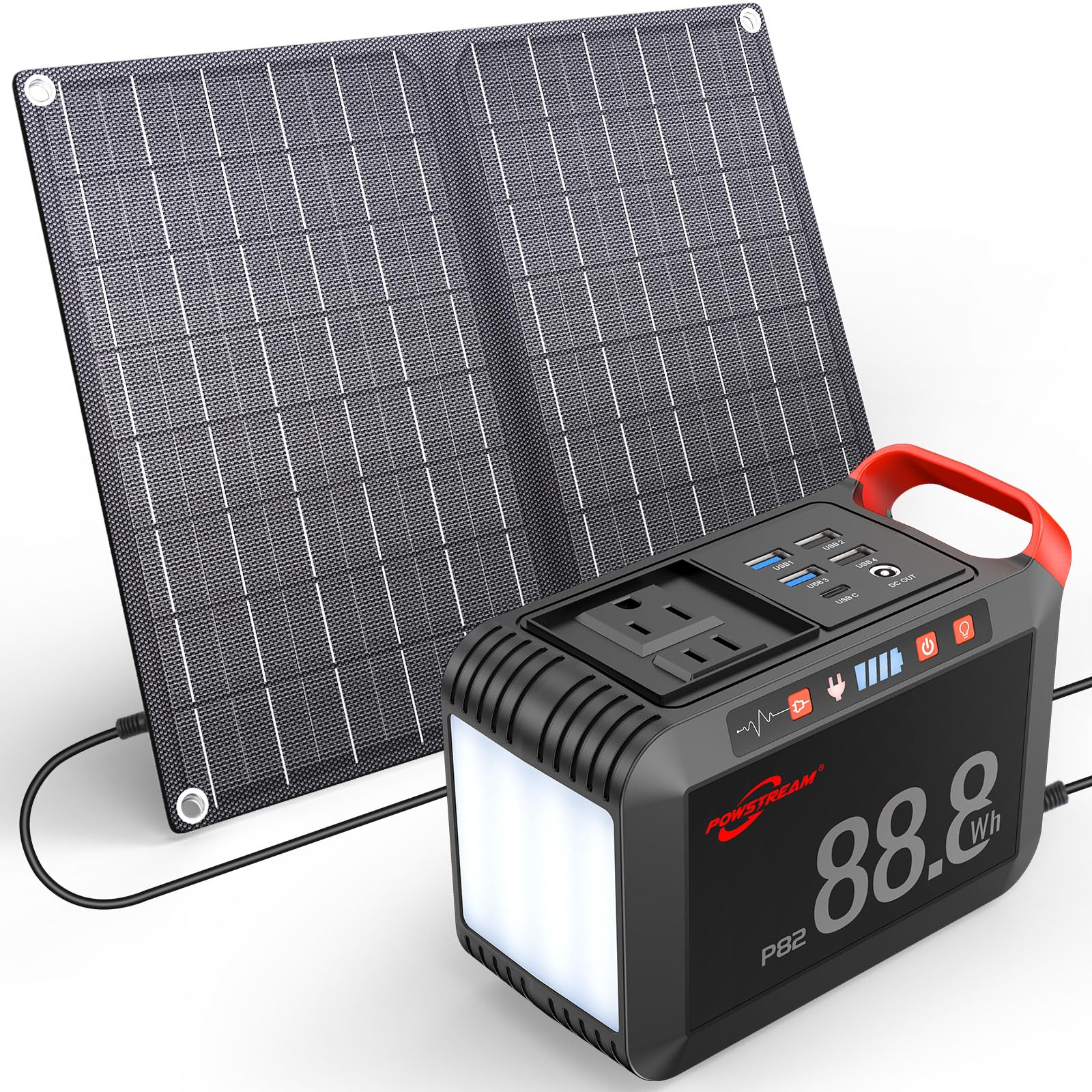 Powstream Solar Generator 88.8Wh Portable Power Station With Solar Panel Included, Lithium Ion Battery Power Bank With Ac Usb Ou