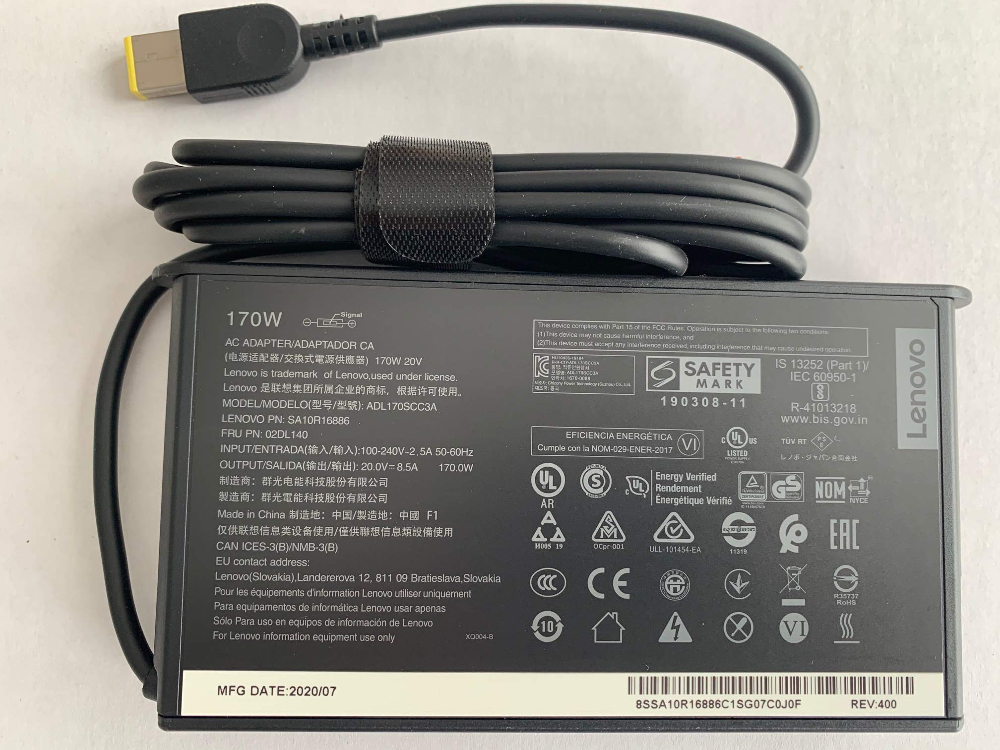 New Genuine Slim Design Lenovo 20V 8.5A 170W Ac Adapter For Lenovo Thinkpad P73, Compatible With P/N: Sa10R16886, 02Dl140, Adl170Scc3A.