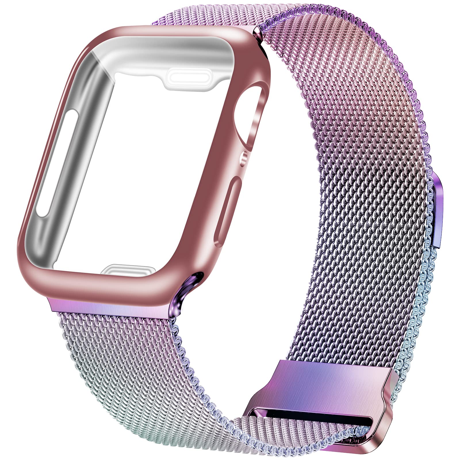 Geoumy Metal Magnetic Bands Compatible For Apple Watch Band 41Mm With Case, Stainless Steel Milanese Mesh Loop Replacement Strap