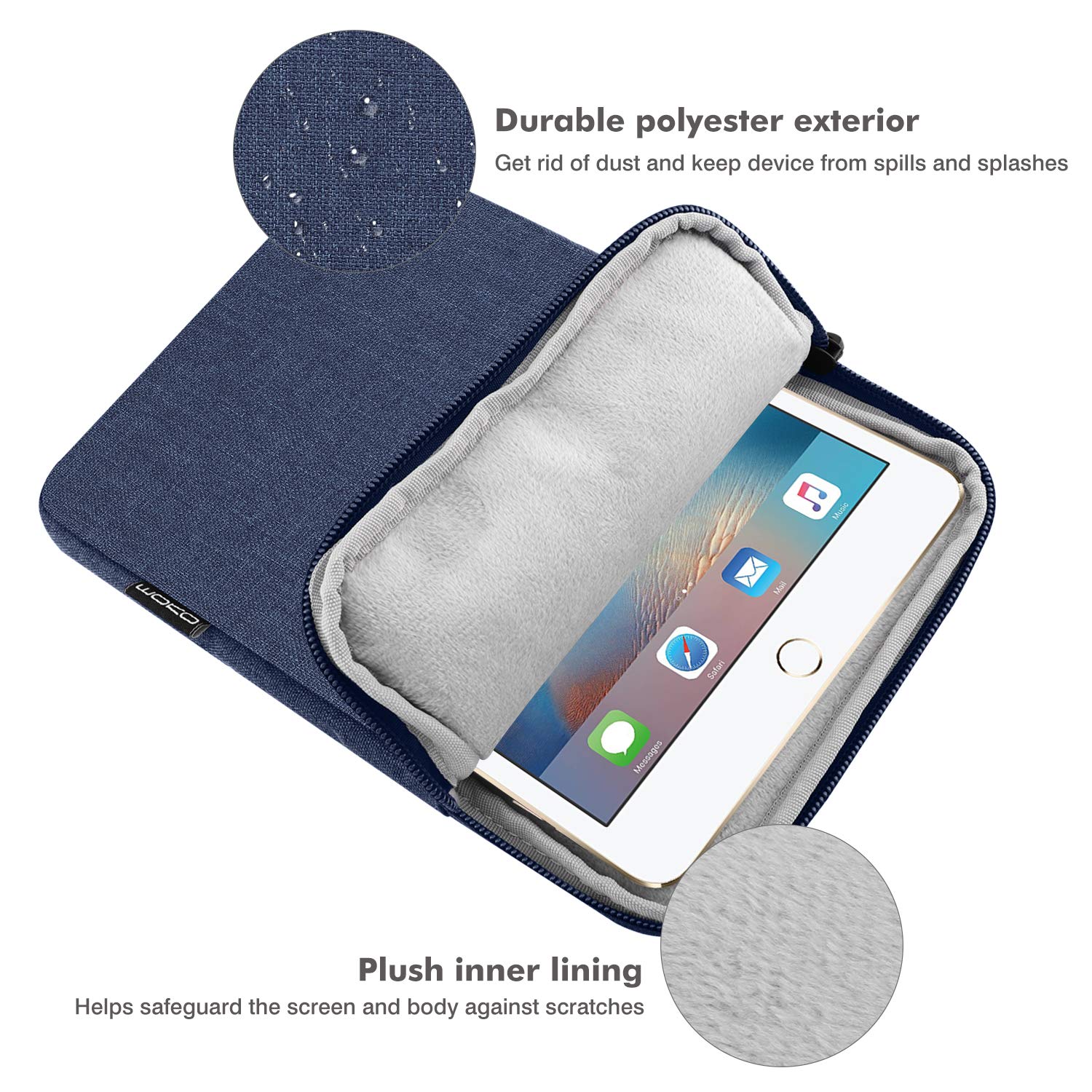 MoKo 7 8 Inch Tablet Sleeve Bag, Polyester Pouch Cover Case Fits iPad Mini (A17 Pro) 8.3' 2024, iPad Mini 6/5/4/3/2/1, Samsung Galaxy Tab S2 8.0, Tab A 8.0, ZenPad Z8s 7.9,Navy Blue