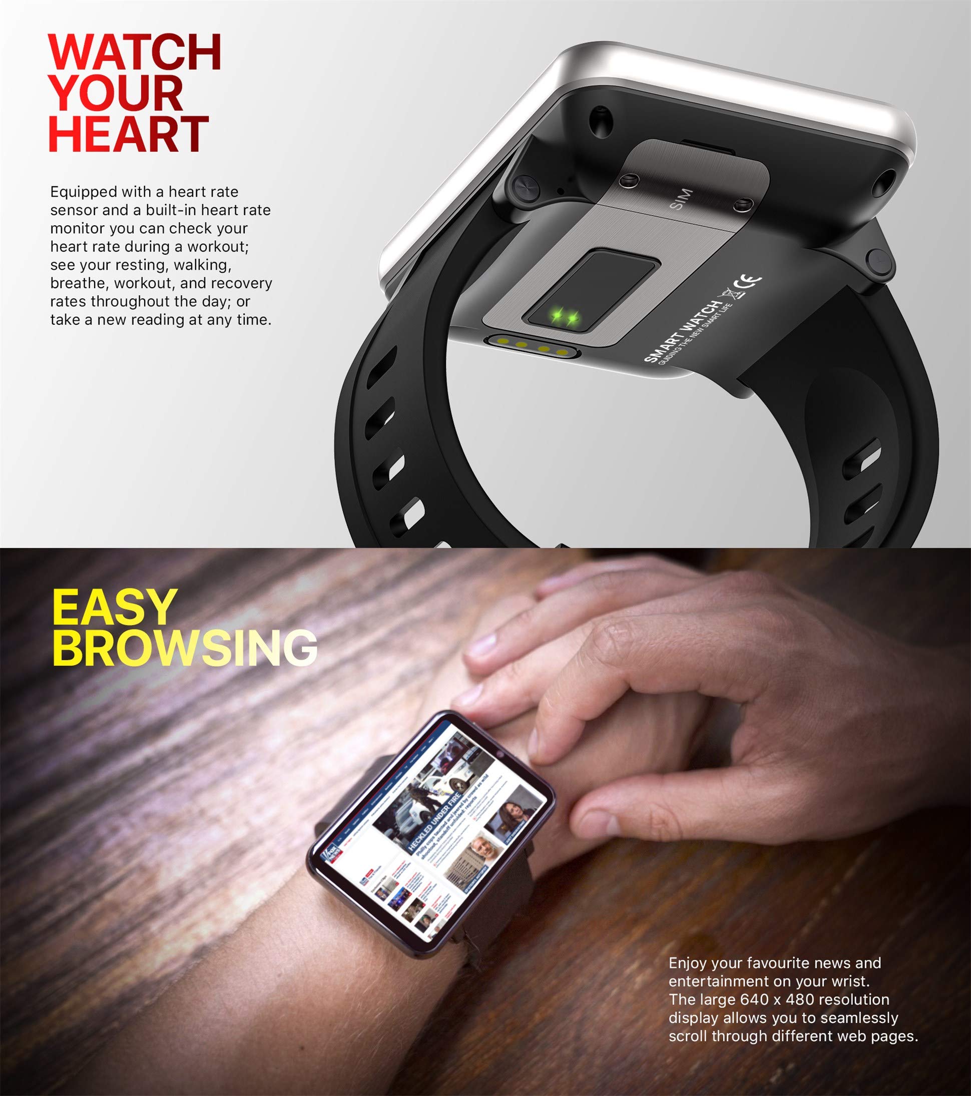 Rainbuvvy 4G Smart Watch 2.86 Inch Screen Android 7.1 1Gb+16Gb 5Mp Camera 2700Mah Battery Smartwatch For Men (Black, 3Gb+32Gb)