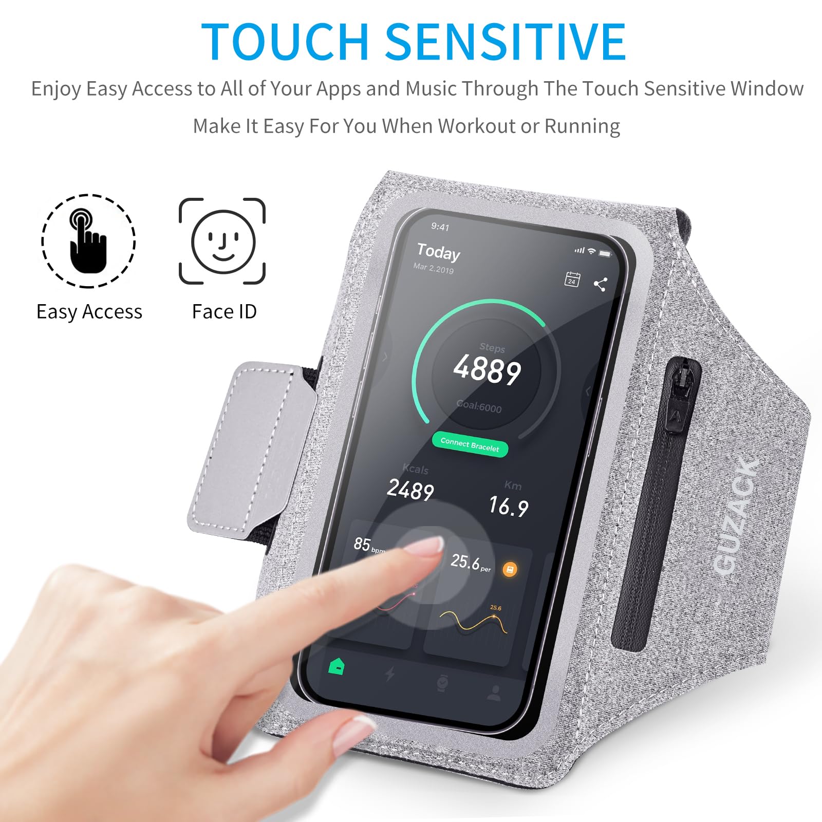 Guzack Running Armband Case For Iphone 15/14/13/12/11 Pro Max, Galaxy S24/S23/S22, Universal Cell Phone Arm Holder With Key Pock