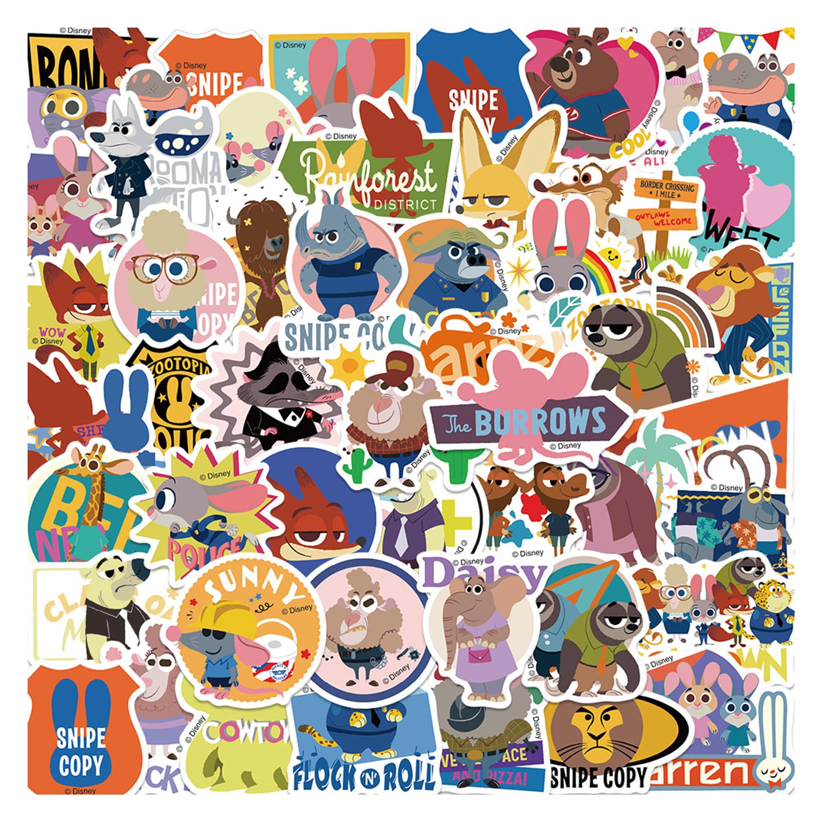 50Pcs Zootopia Judy Hopps Nick Wilde Stickers For Gifts Water Bottles Cup Laptop Phone Guitar Car Motorcycle Bike Skateboard Lug