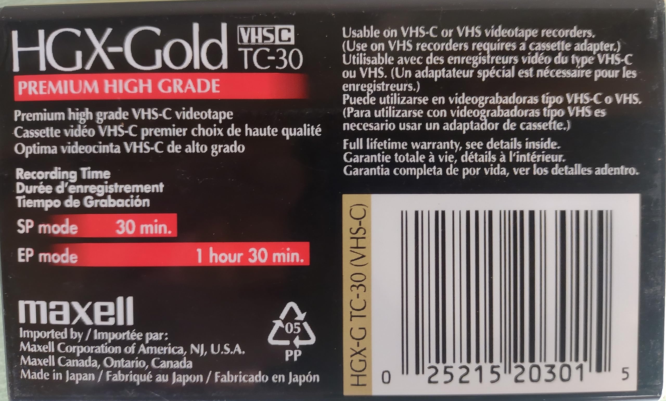 Maxell Vhs-C Video Tape Cassette, 30 Minutes