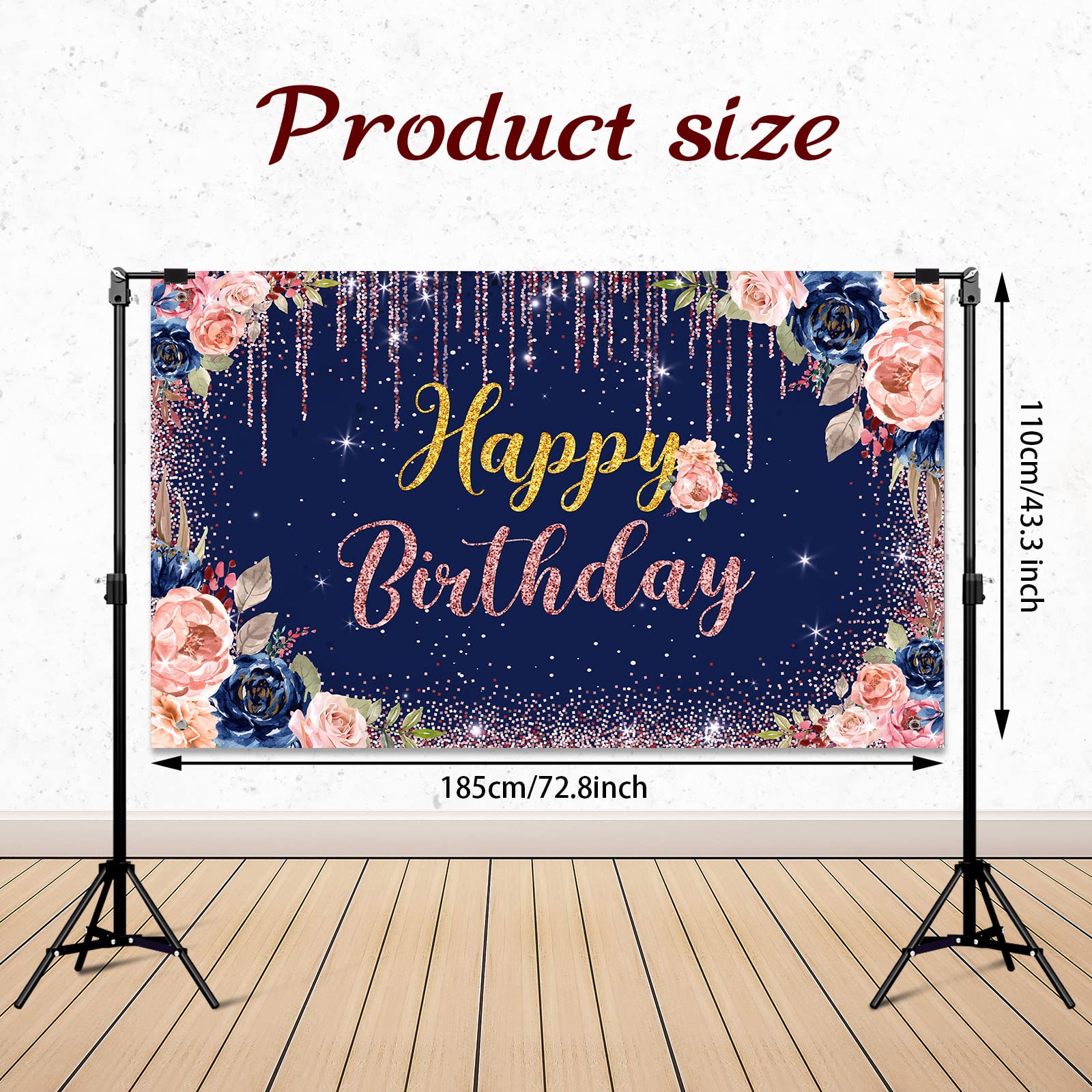 Happy Birthday Backdrop Decorations For Women Background Party Supplies Rose Backdrop Photography For Girls Boys Floral Glitters