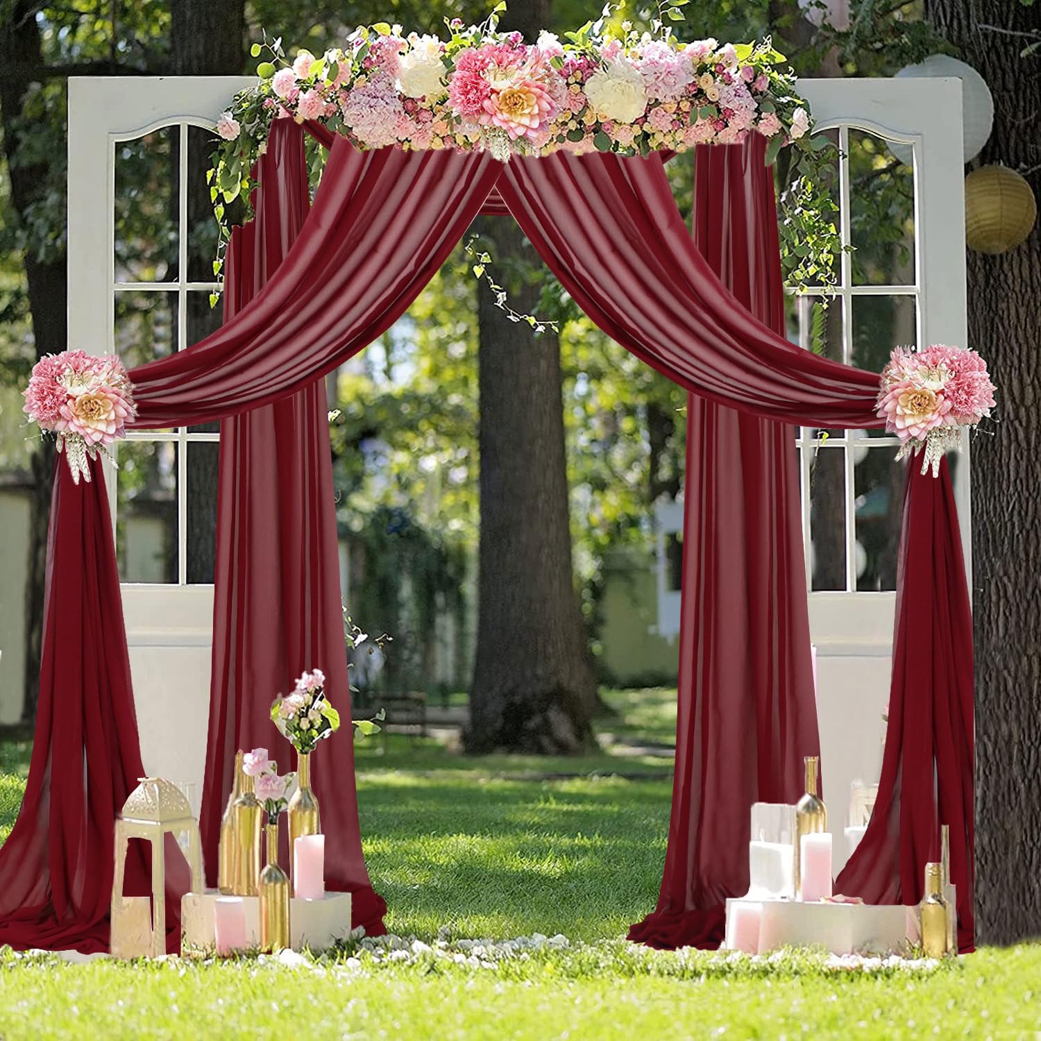 Fuhsy Wedding Arch Draping Fabric Burgundy Sheer Curtain Drapes 29'' X 20Ft 1 Panel Drapery Fabric Chiffon Backdrop Curtains Mar