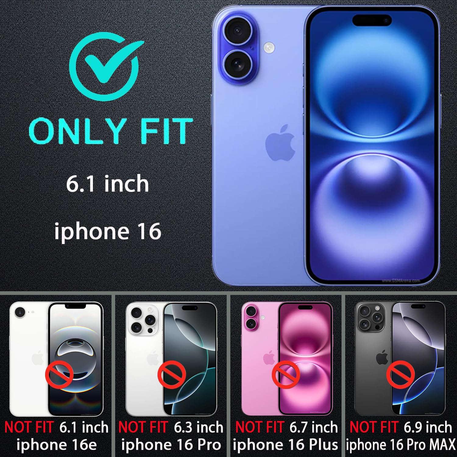 Ykhjklec For Iphone 16 Case, Military Grade 3 In 1 Heavy Duty Shockproof/Drop Proof/Dust Proof Case With 2Pcs Tempered Glass Scr