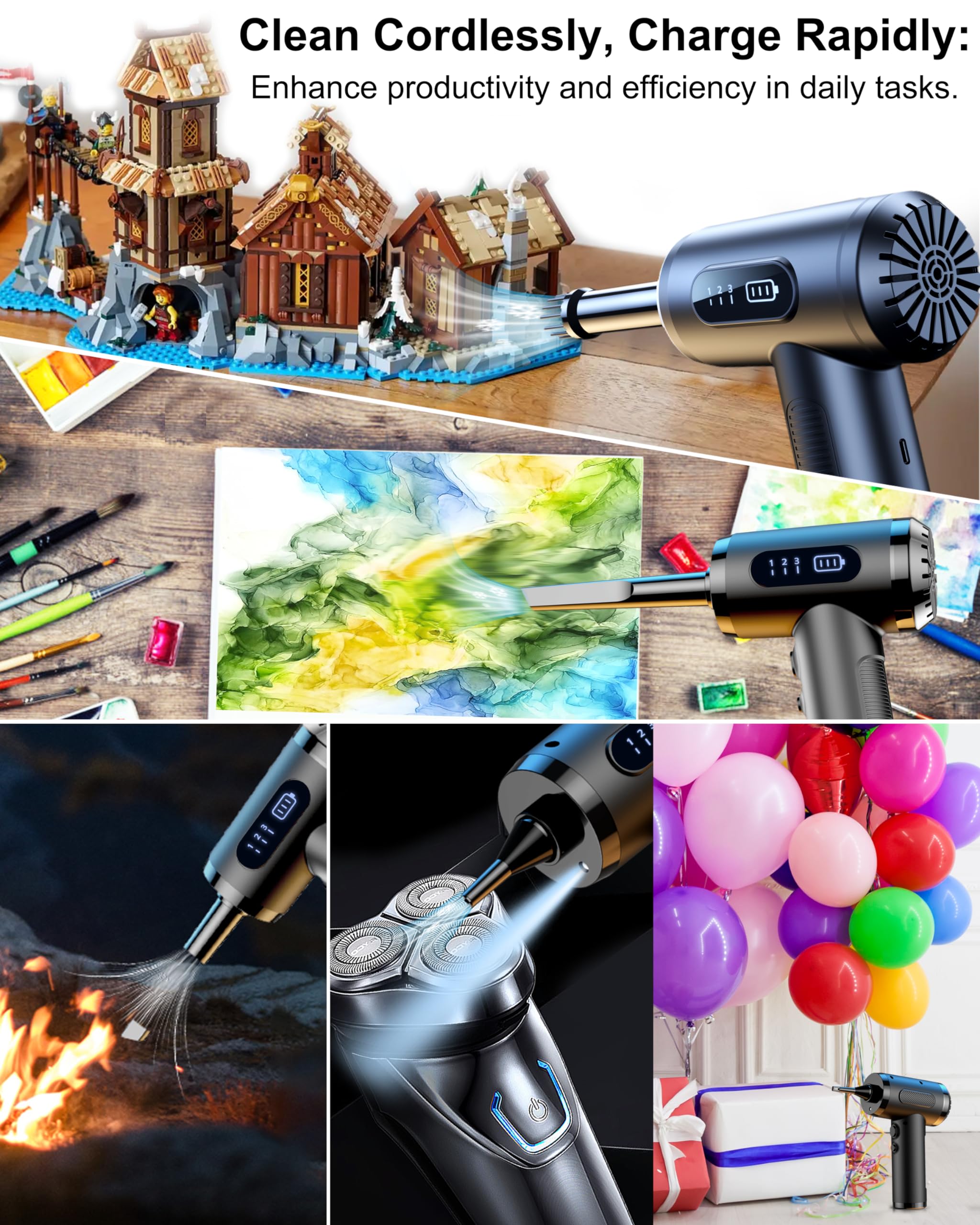 Lihan Compressed Air Duster,Dust Cleaner For Car,Computer,Keyboard,Camera,Desk,Laptop,Mini Electric Blower For Yoga Ball,Balloon,Air Bed.