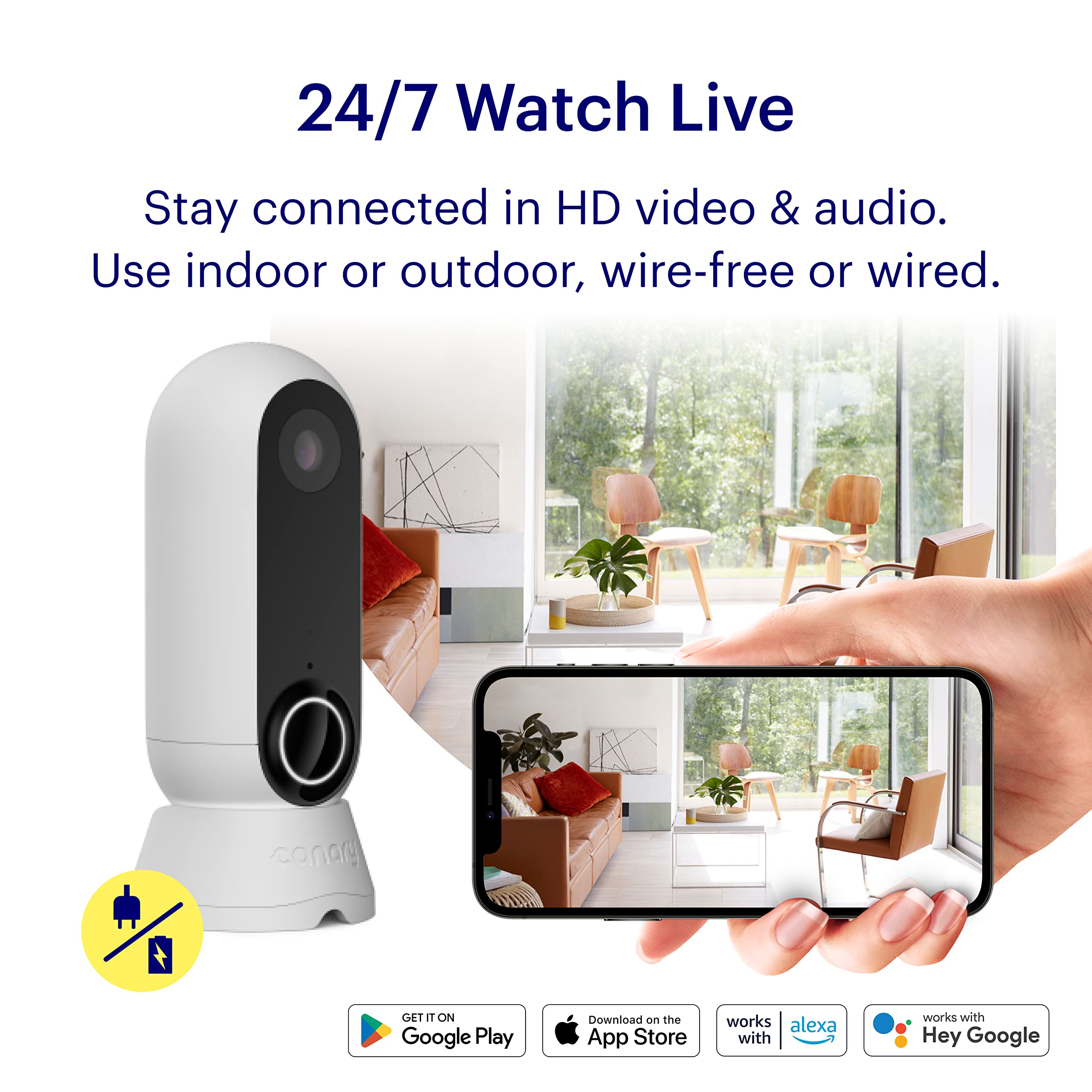 Canary Flex Outdoor Indoor Home Security Camera Hd Wifi Ip | 24/7 Watch Live Video, Weatherproof, Wire Free & Wired, Motion Aler