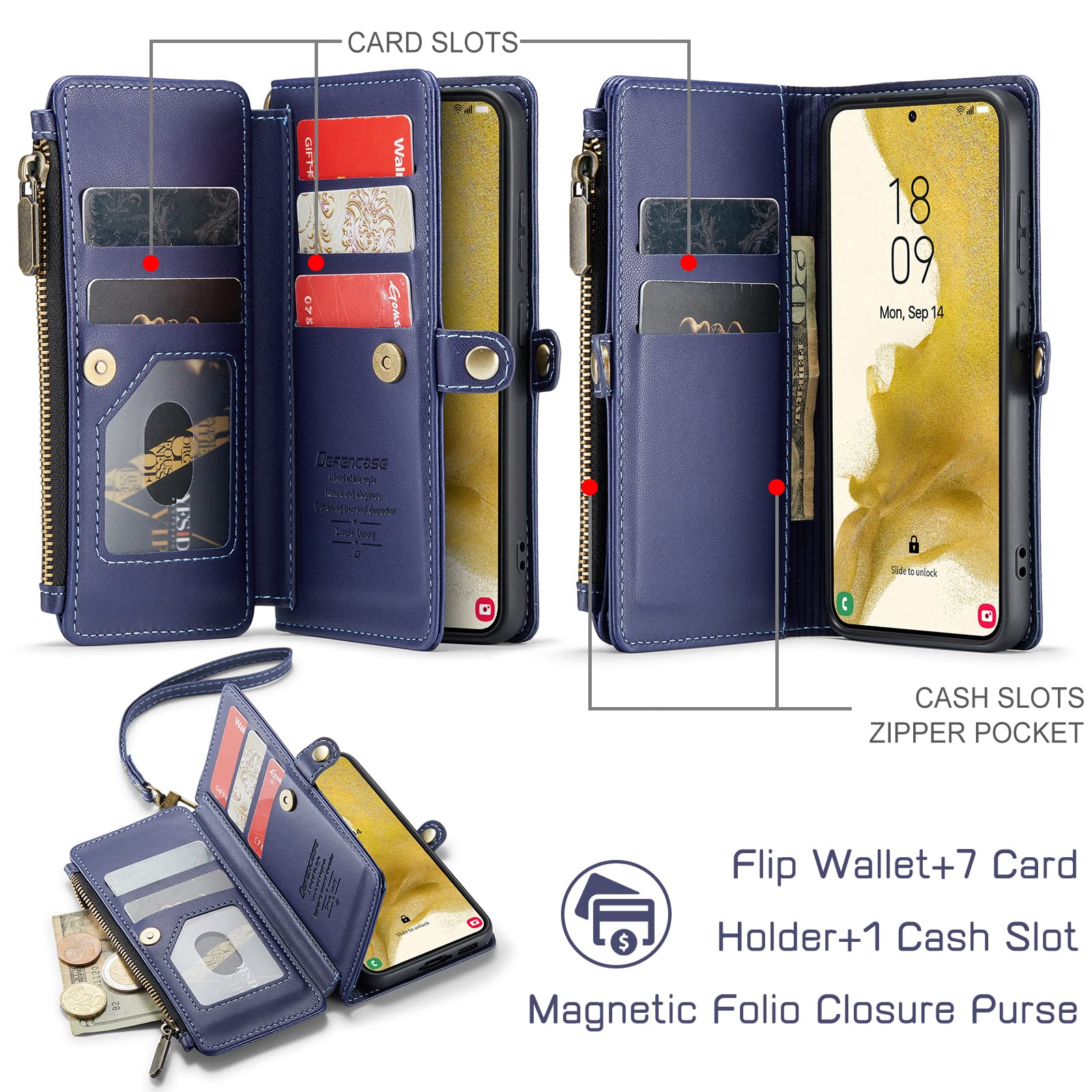 Defencase For Samsung Galaxy S23 Case, Rfid Blocking Galaxy S23 Case Wallet For Women Men With Card Holder, Durable Pu Leather M