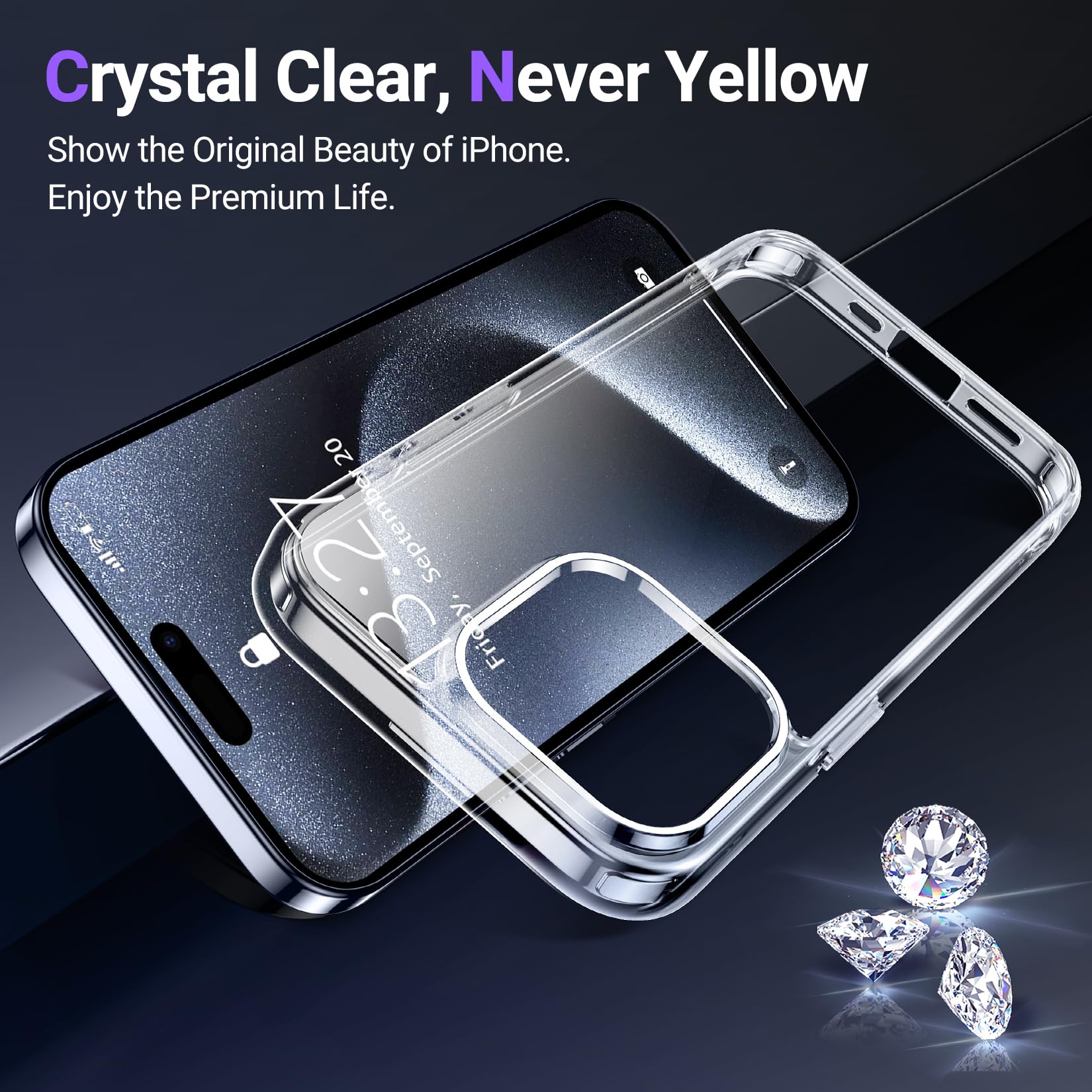 Temdan Designed For Iphone 15 Pro Max Case Clear, [Crystal Clear][Non Yellowing][Military Grade Drop Protection] Slim Shockproof