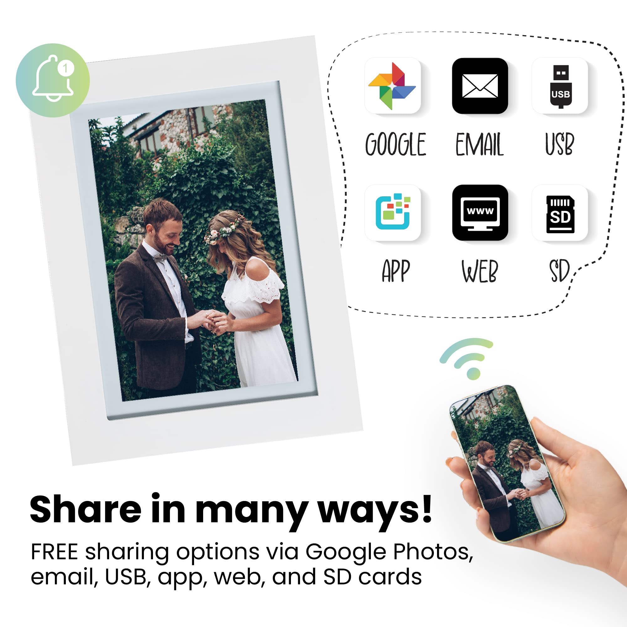 Photospring 10In Wifi Digital Picture Frame, Email Family Photos To The Frame, Or By App, Web. Easy Touchscreen Setup, 1280X800