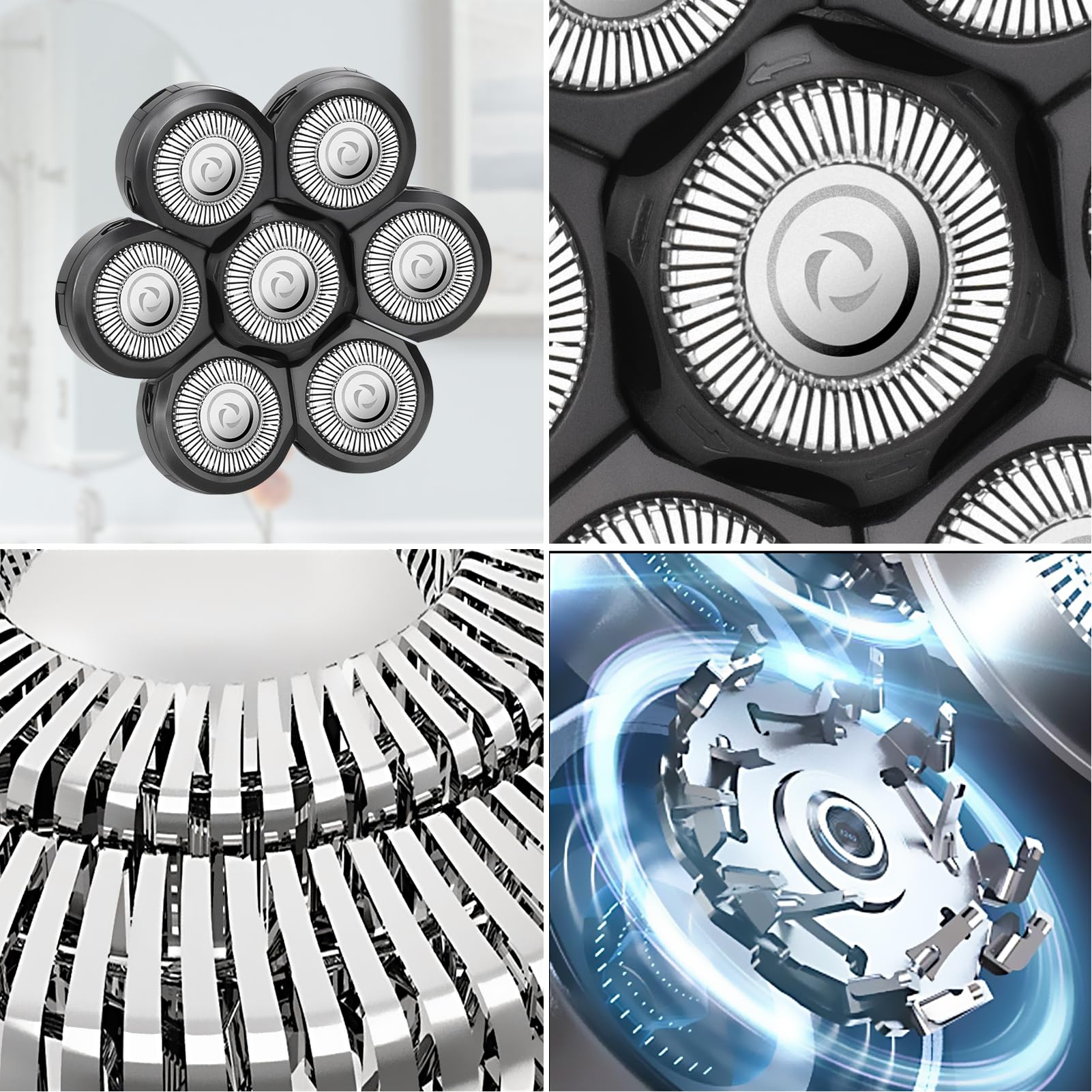 Wanocean 7 Men'S Electric Shaver Replacement Heads, Razor Head Shavers For Bald And Face, Shaving Beard Cutter For Men With Brus