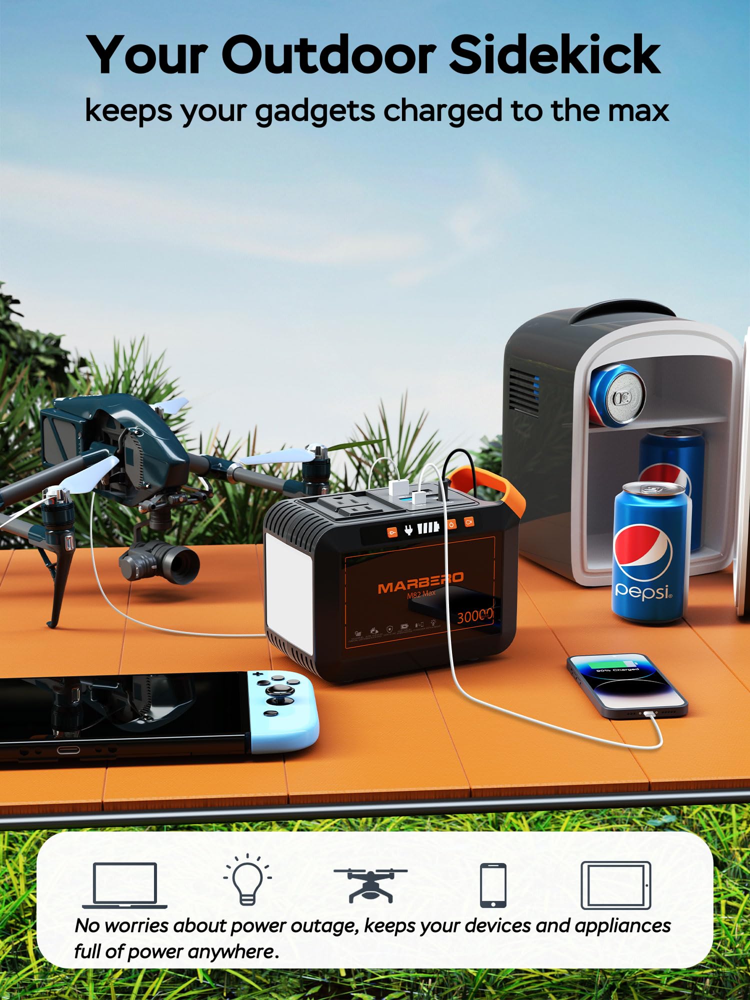 Marbero 111Wh Solar Generator With Solar Panel Included Portable Power Station 120W With Foldable Solar Panel 30W Set For Campin