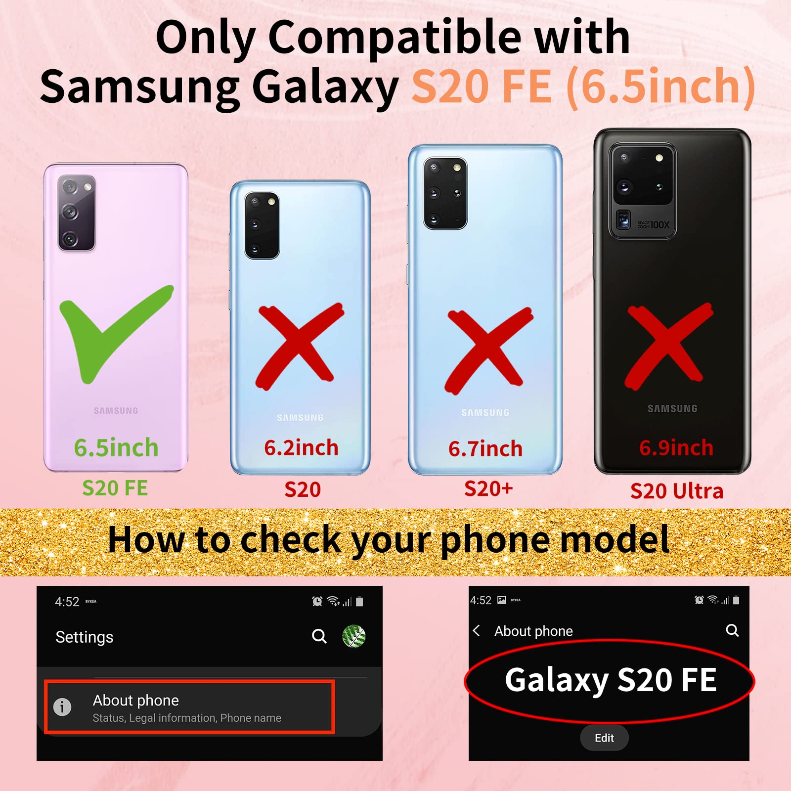 Shorogyt (3In1 Heart Case For Samsung Galaxy S20 Fe 5G/4G 6.5 Inch Women Cute Aesthetic Love Hearts Pattern Girls Light Blue Gol