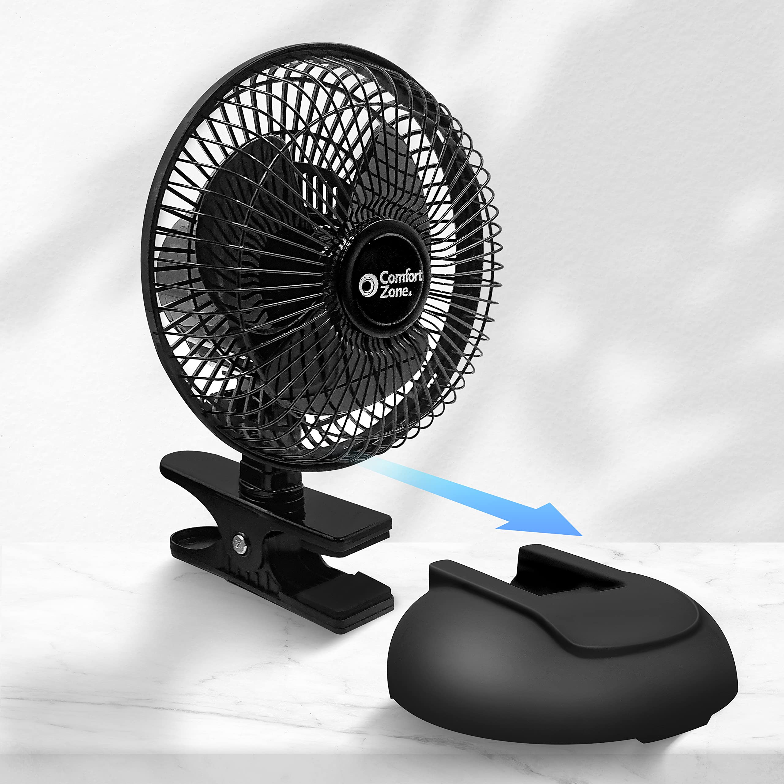 Comfort Zone Cz6Xmbk 6       2 Speed Combo Clip Or Desk Fan With Removable Base, Strong Clamp For Firm Grip, Suitable For Bedroo