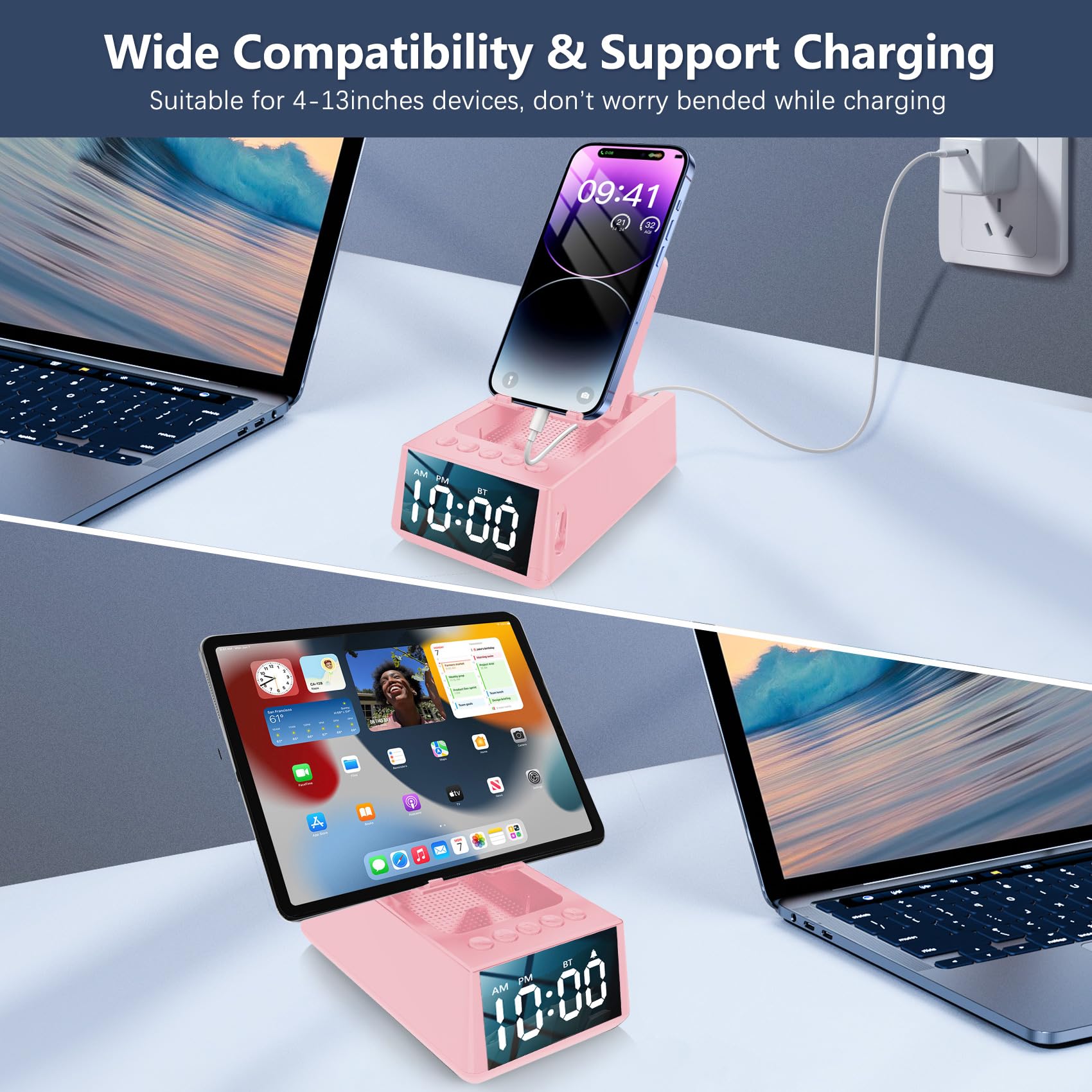 Toiysyy Adjustable Phone Stand With Built In Bluetooth Speaker, Portable With Non Slip Base, Unique Gifts, Tech Gifts For Men, C