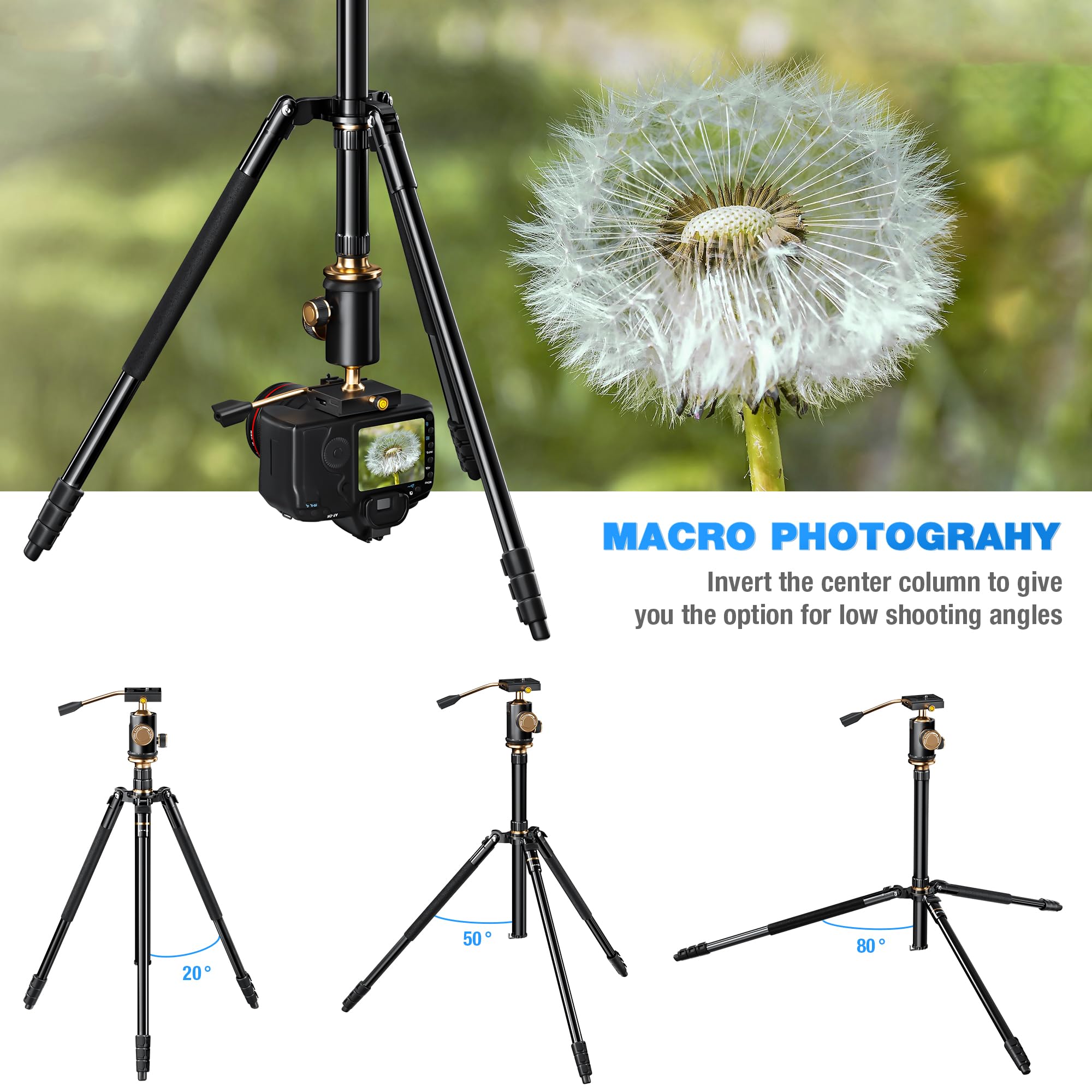 Yotilon Aluminum Camera Tripod & Monopod With Removable Handle And 360 Ball Head, 77.2   Max Height, 17.6Lb Load Capacity, Sil