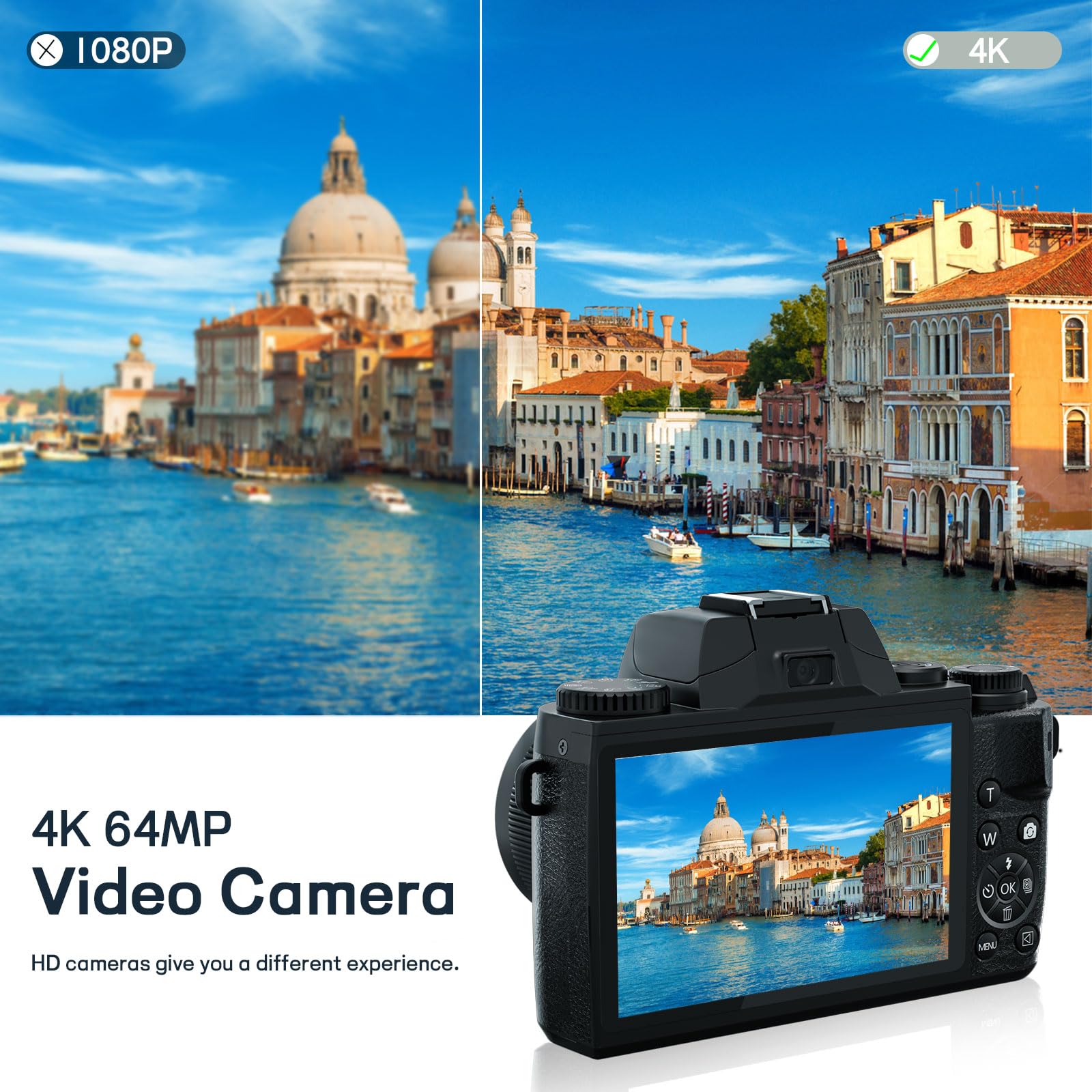 Digital Cameras For Photography, Nikicam 4K 64Mp Wifi Vlogging Camera For Youtube With Dual Camera, 4'' Touch Screen Compact Cam