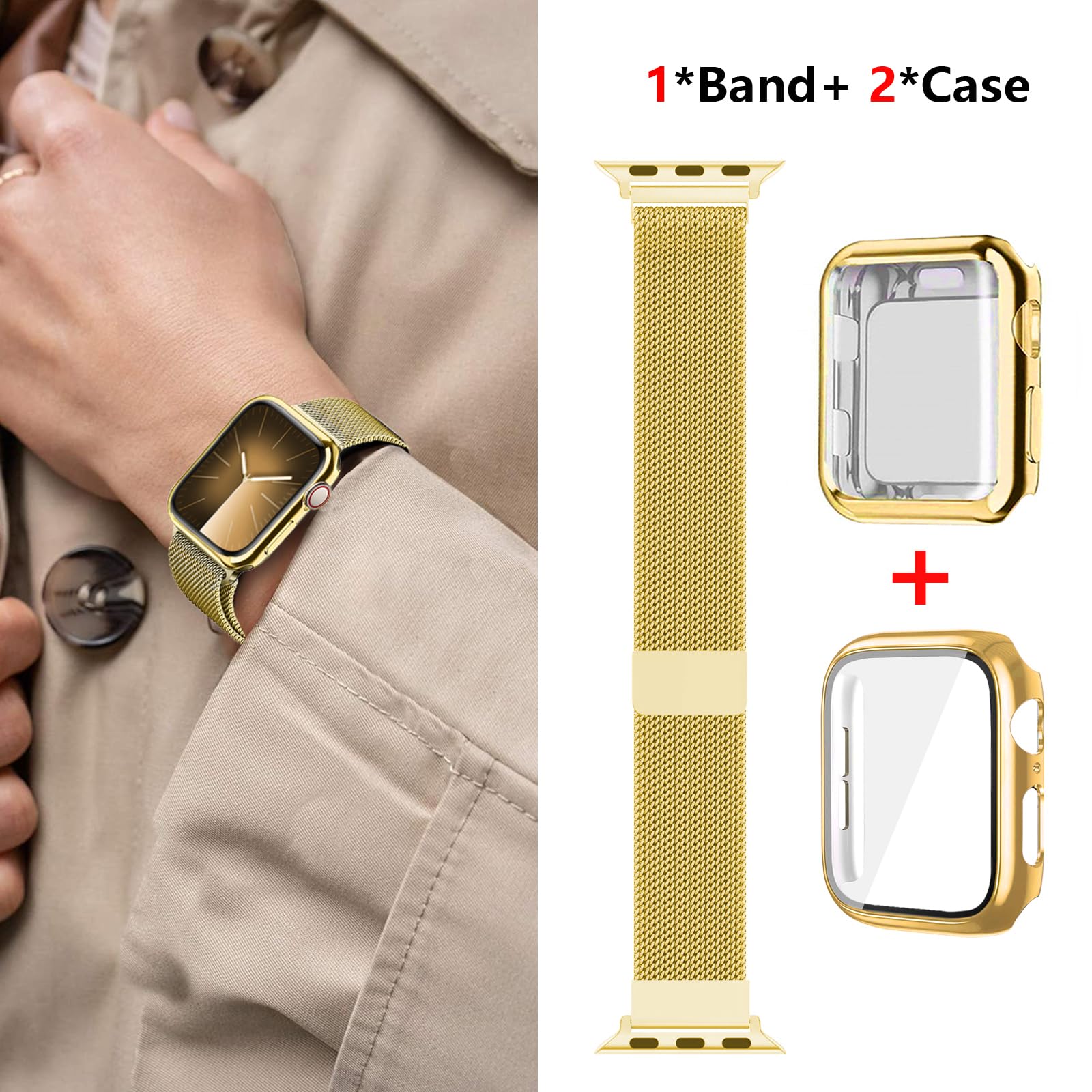 Magnetic Band And Case For Apple Watch Band 40Mm 41Mm 38Mm 44Mm 45Mm 46Mm 42Mm Women/Men,Stainless Steel Milanese Loop Bracelet