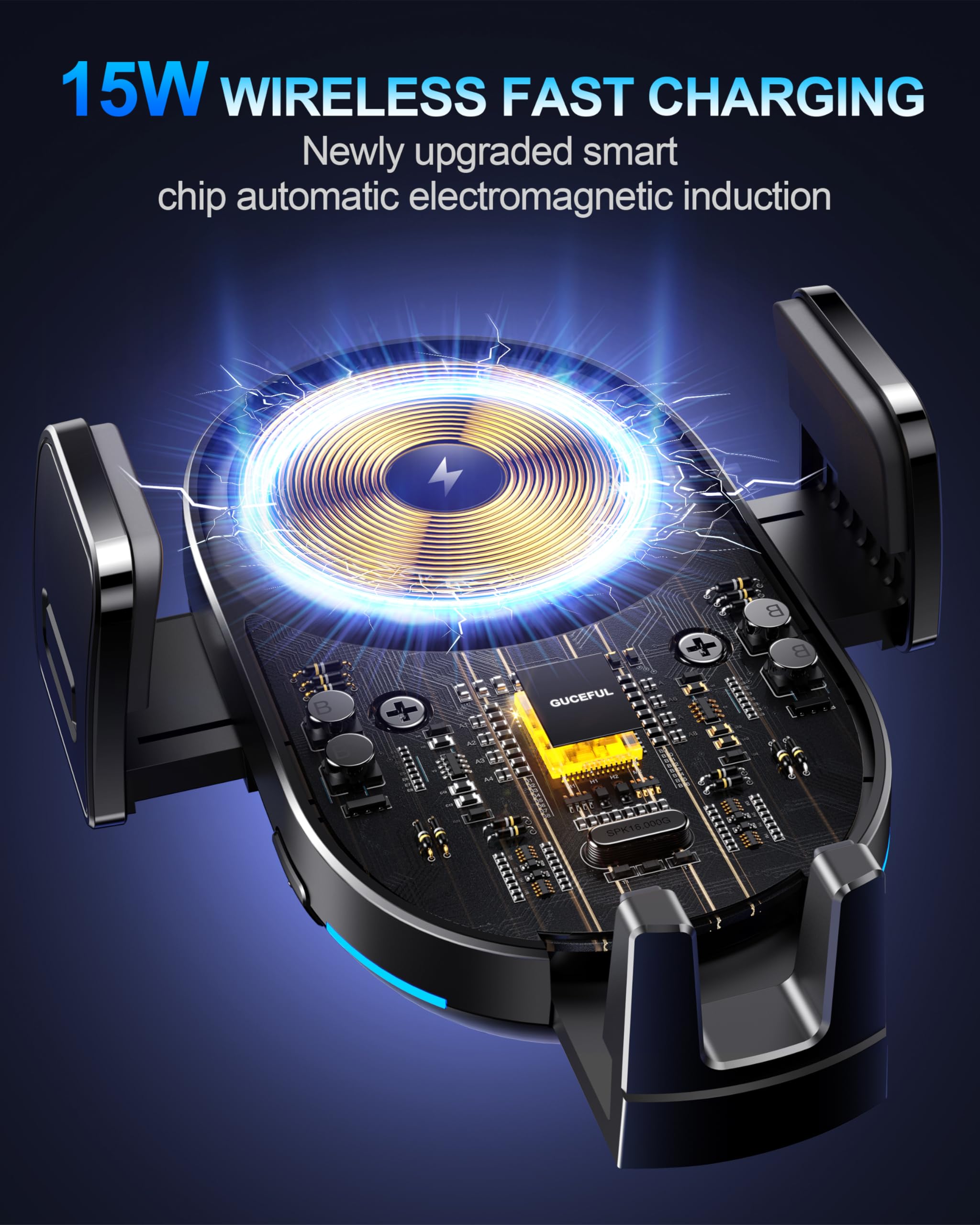 Wireless Car Charger, 15W Fast Charging Auto Clamping Car Phone Holder Wireless Charger Air Vent Car Phone Mount Fit For Iphone