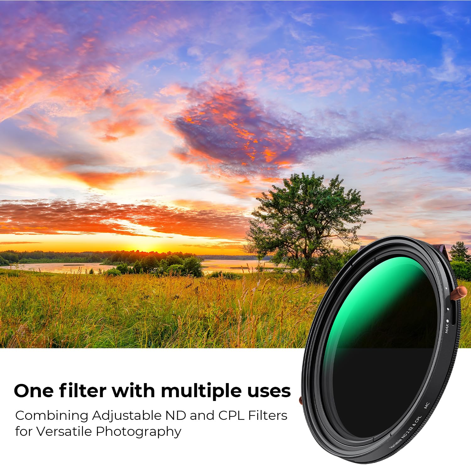 K&F Concept 72Mm Variable Fader Nd2 32 Nd Filter And Cpl Circular Polarizing Lens Filter In 1 For Camera Lens Waterproof Neutral