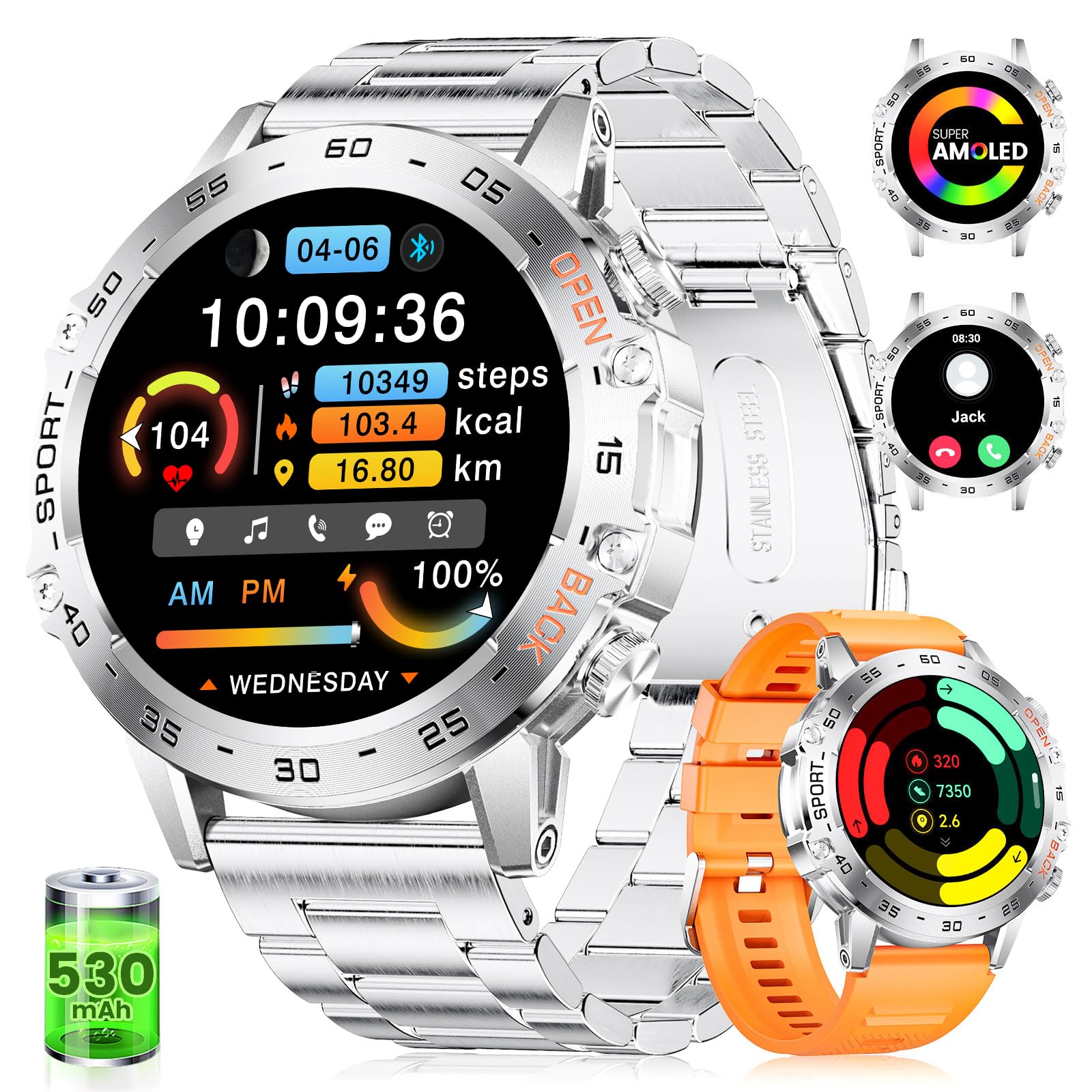 Military Smart Watch For Men(Answer/Dial Calls),1.43 ' ' Amoled/100 Sports Modes, 5Atm Waterproof Fitness Watch With Heart Rate/