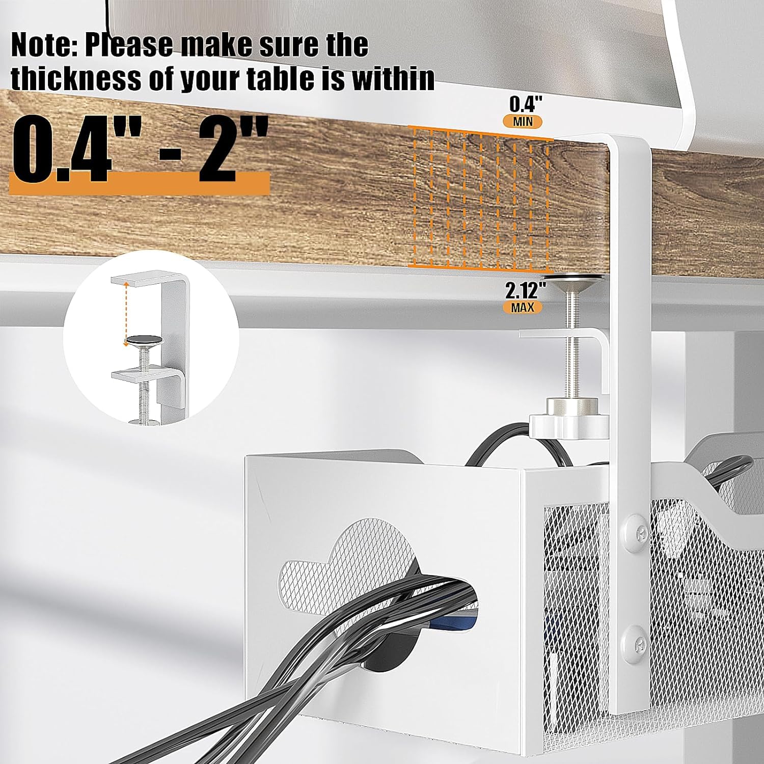 Cable Management Under Desk 24.8''  No Damage To Desk, Standing Desk Cable Organizer, Quszmd Under Desk Cord Organizer, Under De