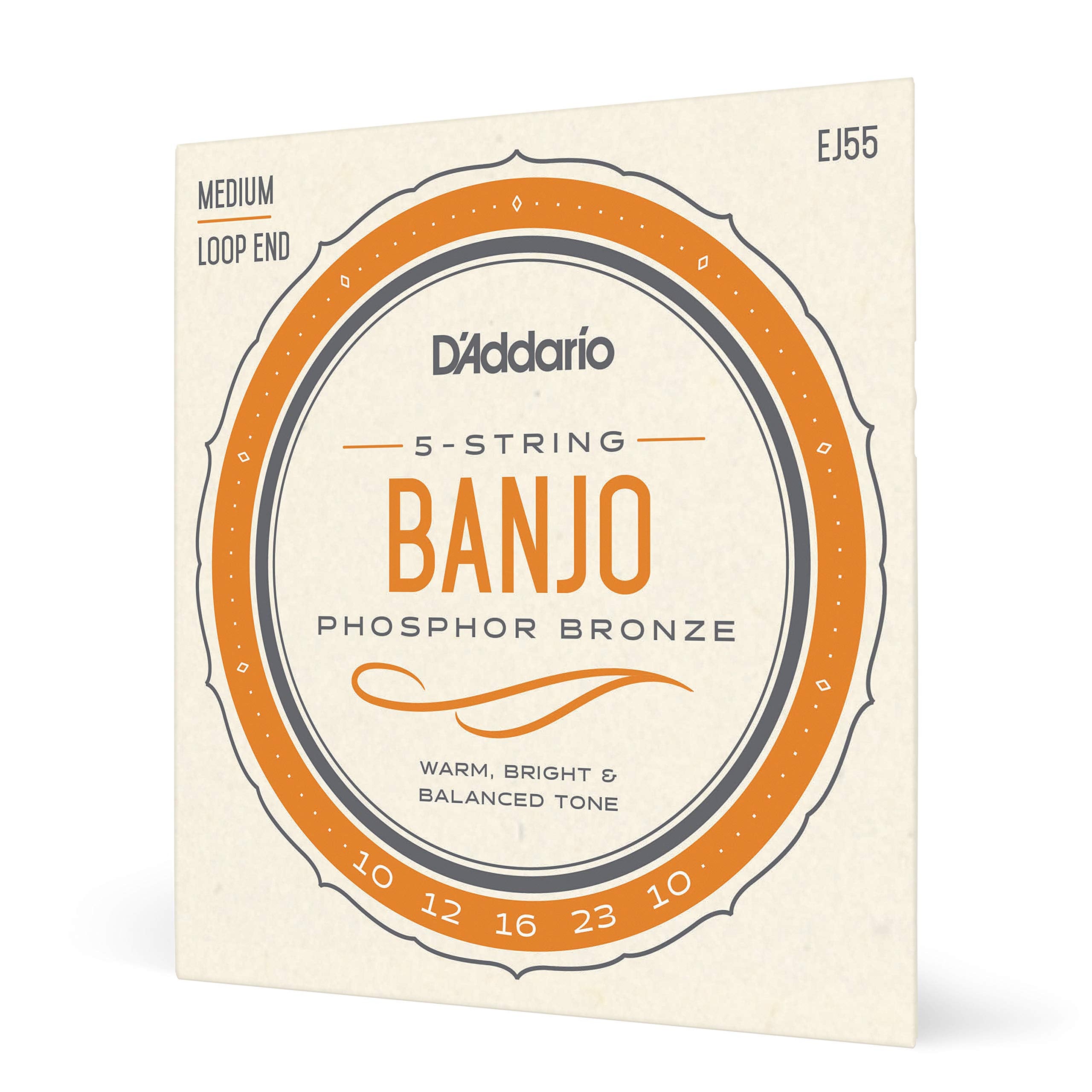D'Addario Tenor Banjo Strings, Phosphor Bronze, Ej55, Medium Gauge 9 30, 5 String Set, Pack Of 1