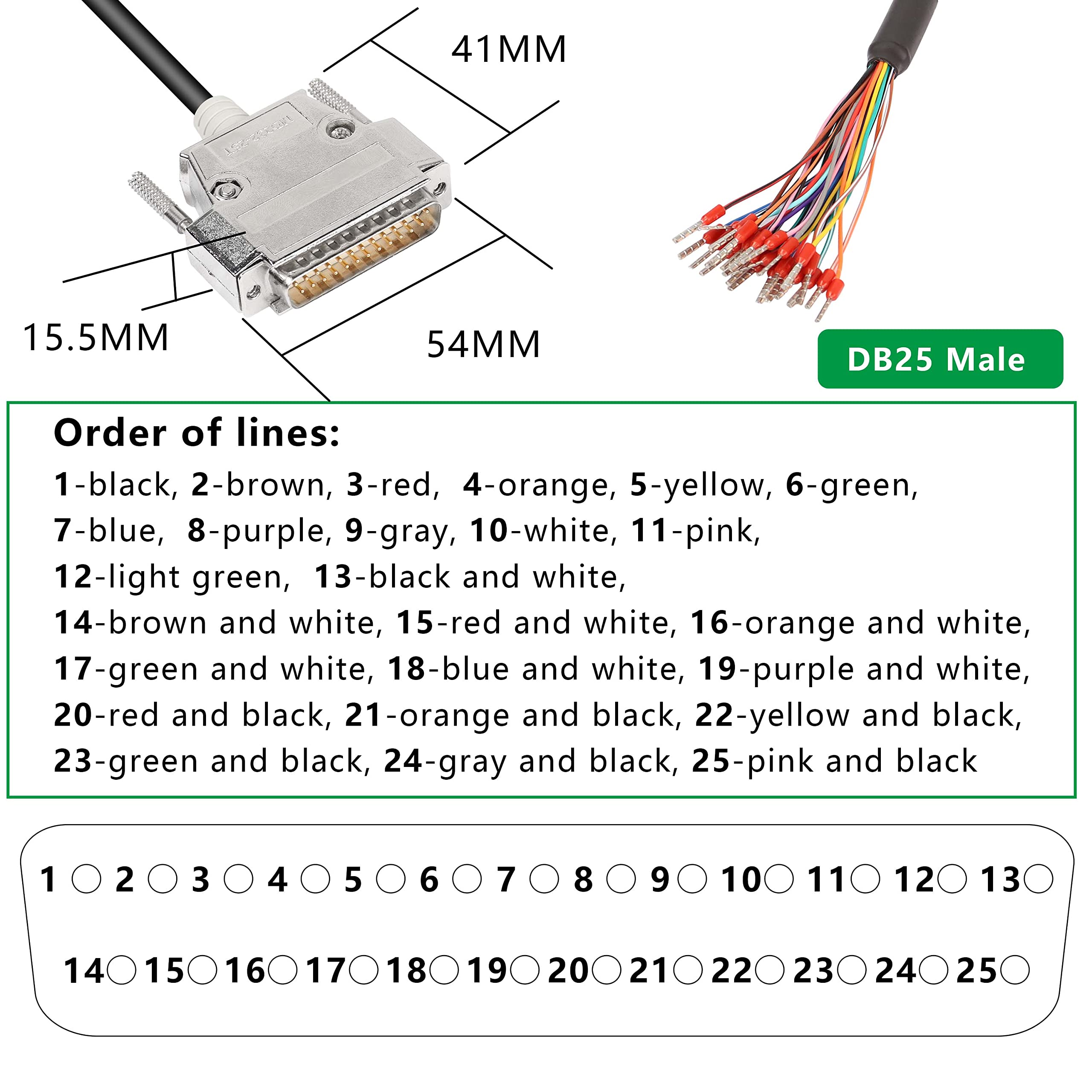 Xmsjsiy Db25 Connector Adapter Rs232 25 Pin Serial Extension Cable Solderless 25 Pin Port Breakout Replacement Cable With Bare W