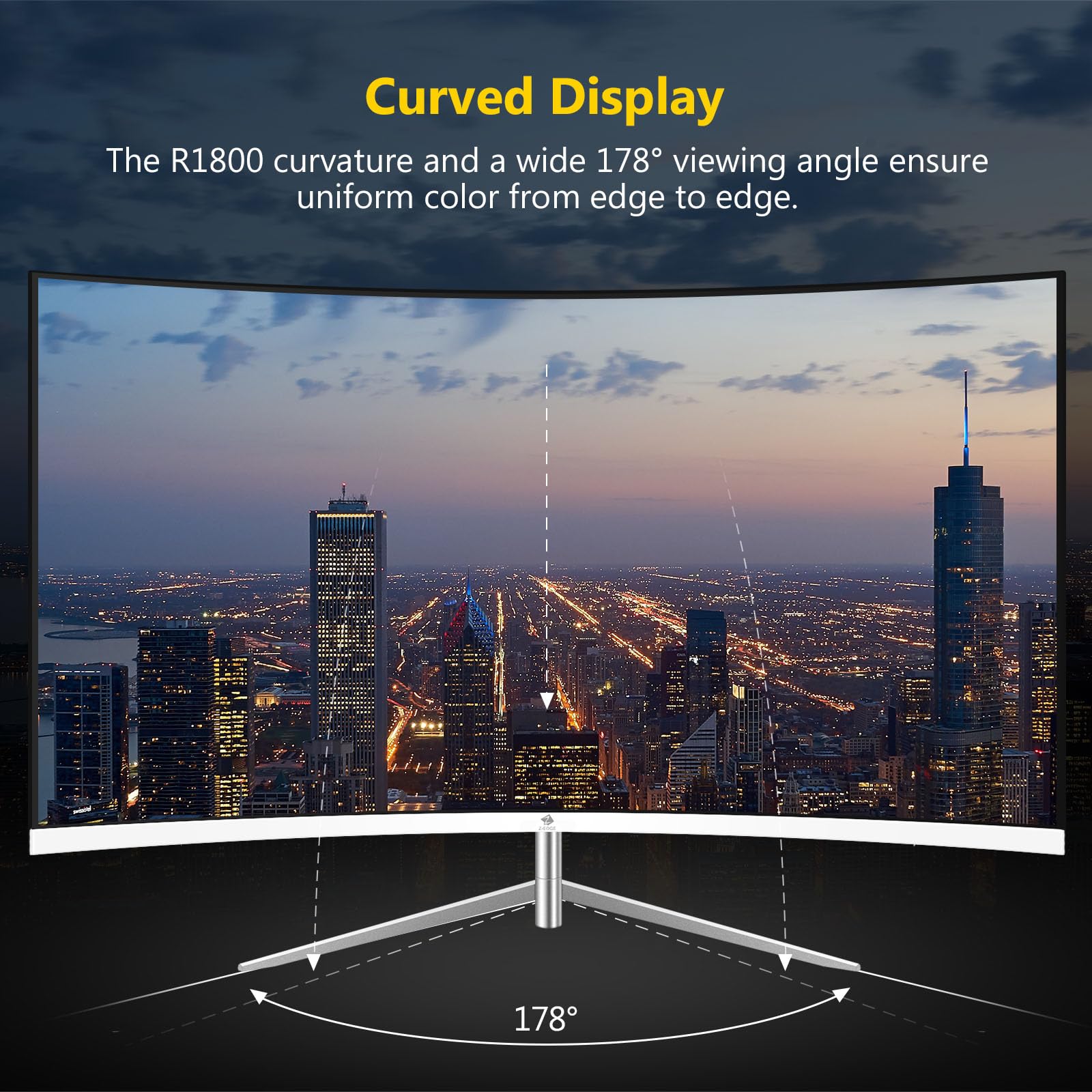 Z Edge 27 Inch Curved Gaming Monitor, Full Hd 1080P 1920X1080 Led Backlight Monitor, With 100Hz Refresh Rate And Eye Care Technology, 178� Wide View Angle, Vga+Hdmi