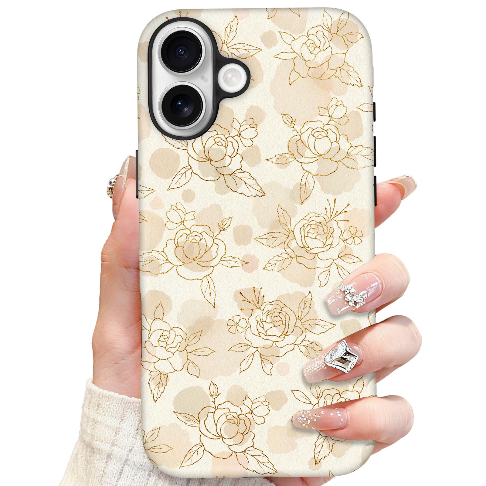 SOKAD Magnetic Floral Phone Case for iPhone 17, Cute Gold Rose Flower Pattern Compatible with Magsafe Matte Protective Case Cove