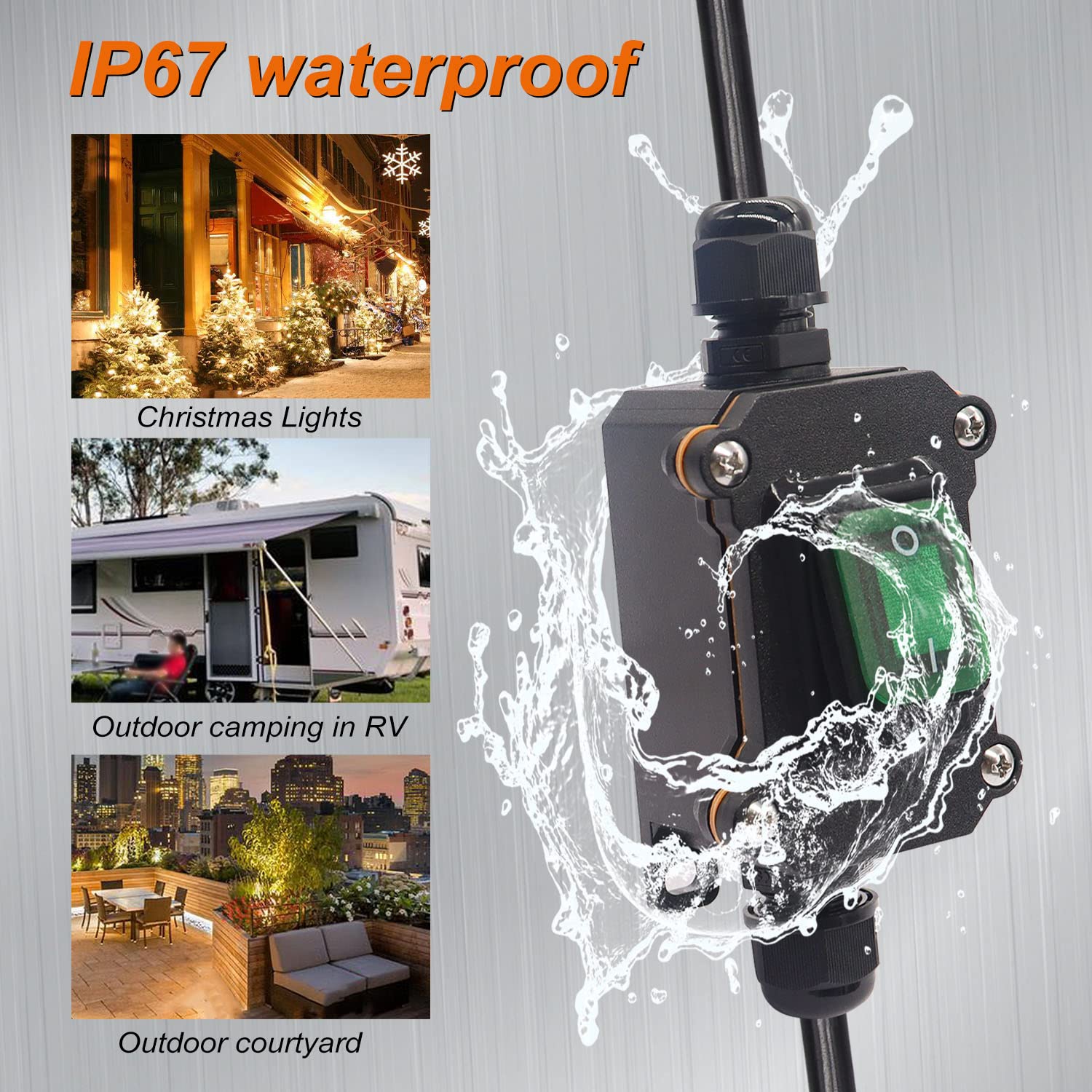 Weideer Extension Cord With Inline Switch On/Off Ip67 Waterproof 20A 250V 16Awg 2Ft 3Pin Outlets Plugs Power Cord Green Led Rock