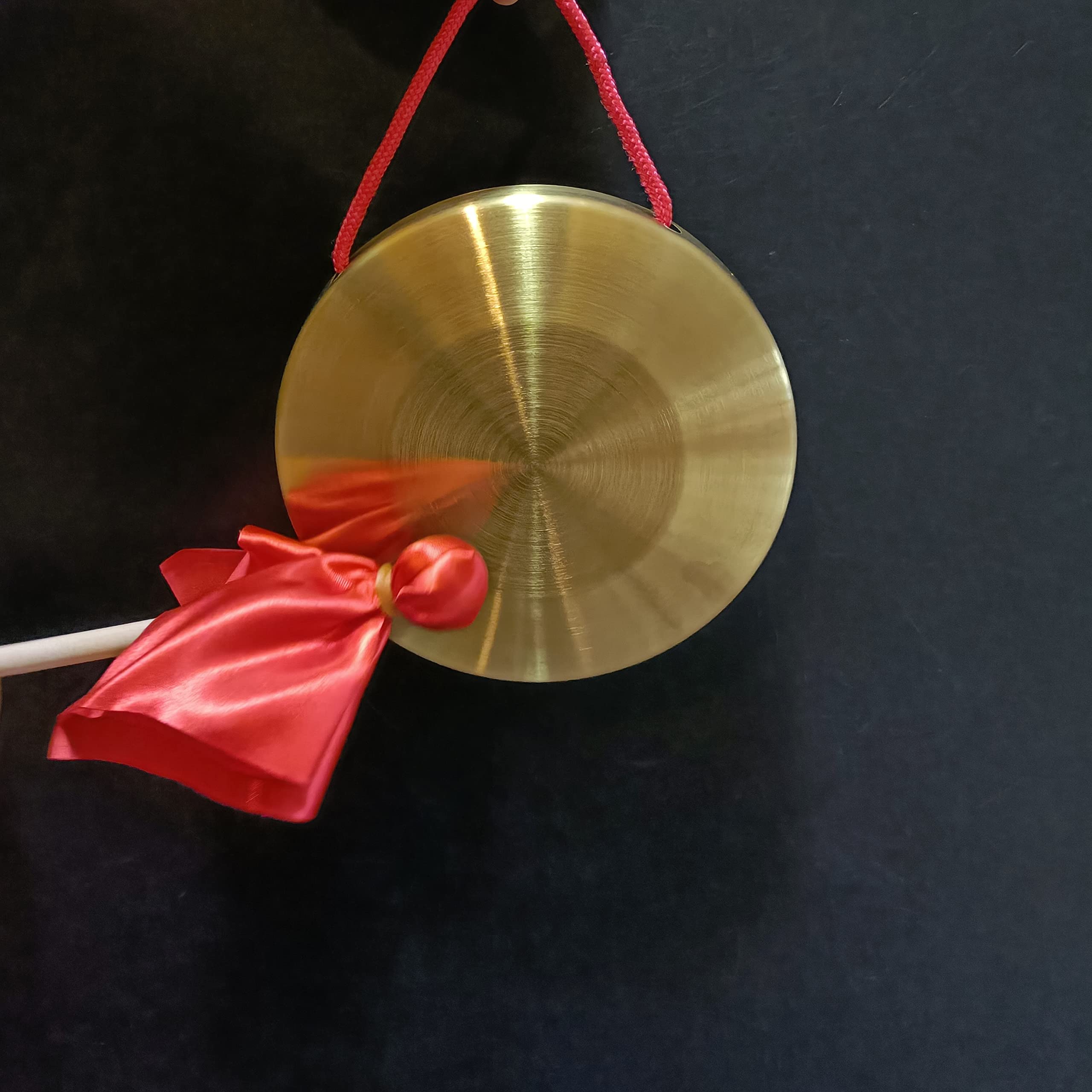 Loonelo Brass Instruments 5.9 Inch Gong   Handcrafted Mini Gong With Wooden Mallet And Red Hanging Cord, Safe And Fun Musical In