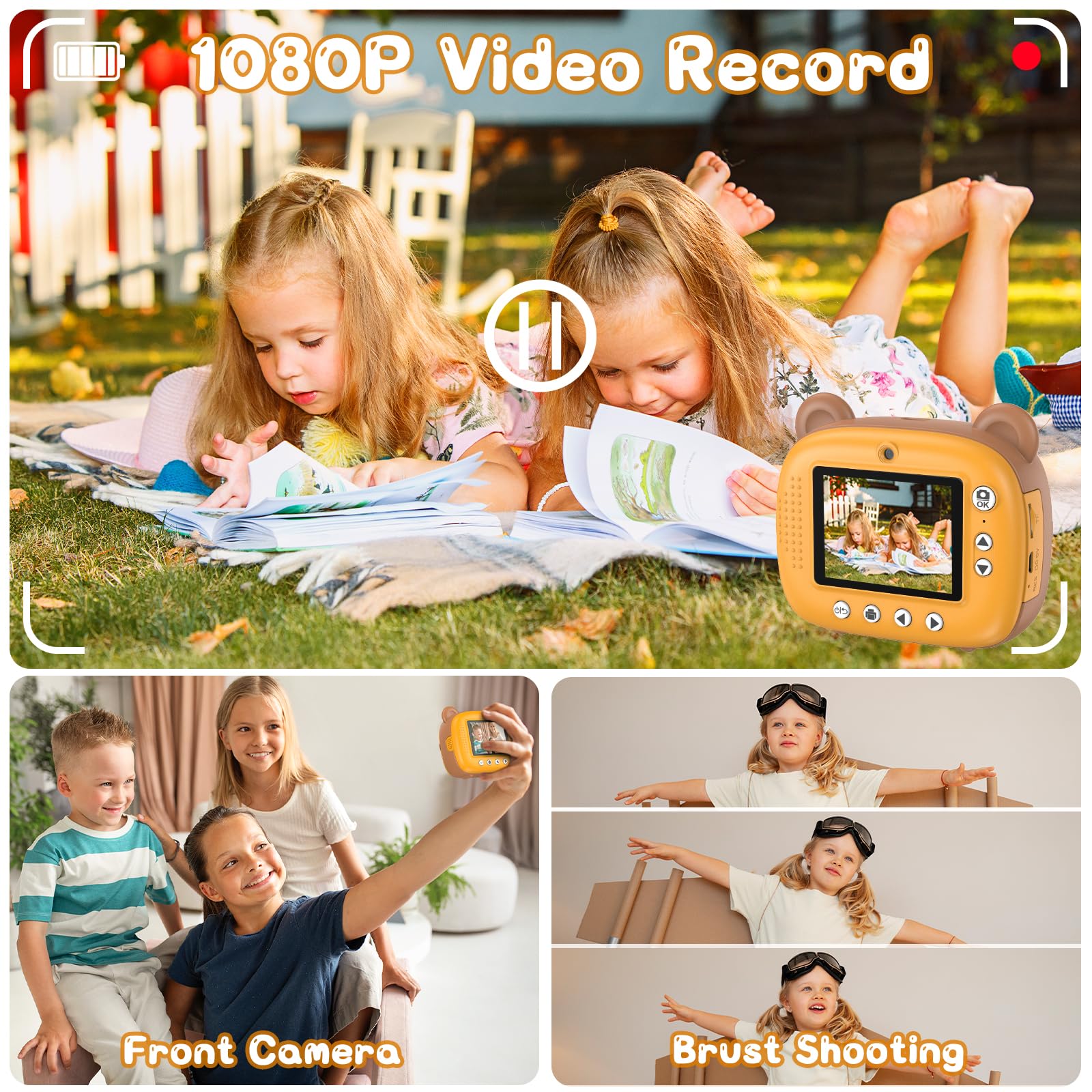 Kids Instant Camera For 3 12 Years Old Kids Toddlers Childrens Boys Girls Birthday Gifts 2.4 Inch Screen 12Mp / 1080P Hd Video C
