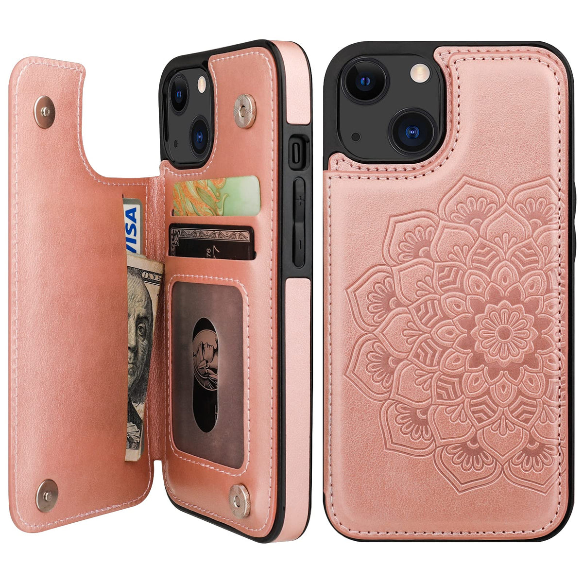 Vaburs Compatible With Iphone 13 Case Wallet With Card Holder, Embossed Mandala Pattern   Flower Pu Leather Double Buttons Flip 