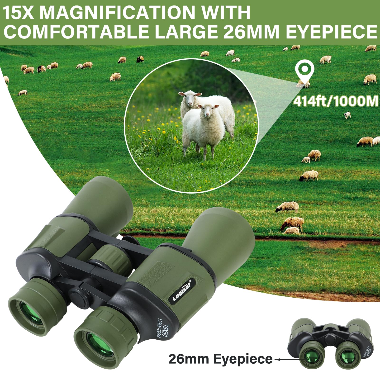 15X50 Hd Binoculars For Adults High Powered - Large View Compact Binoculars With Low Light Vision, Waterproof Hunting For Bird W