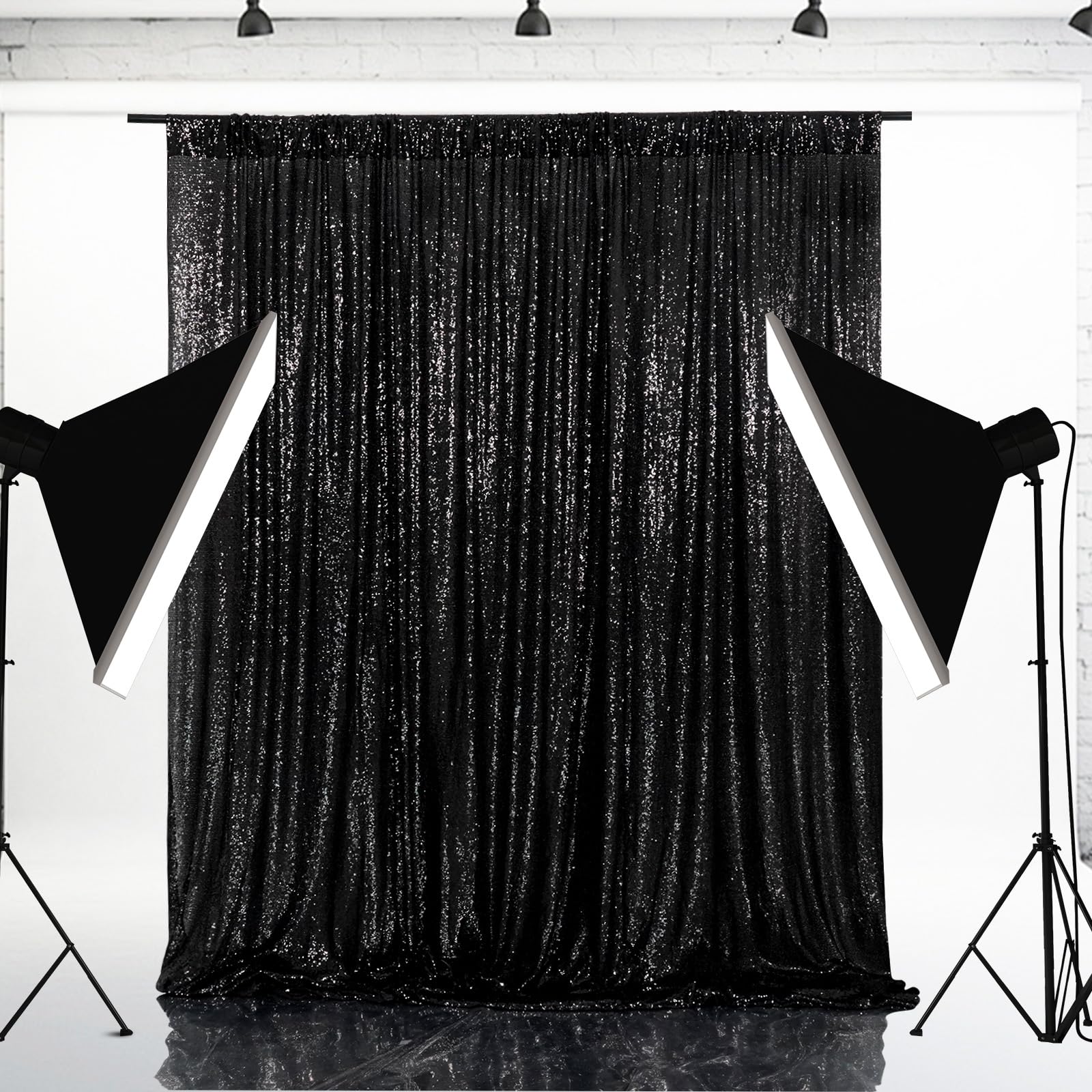 Eternal Beauty Halloween Backdrop, 7Ft X 7Ft Black Sequin Backdrop, Photography Background Curtain For Wedding Birthday Baby Sho