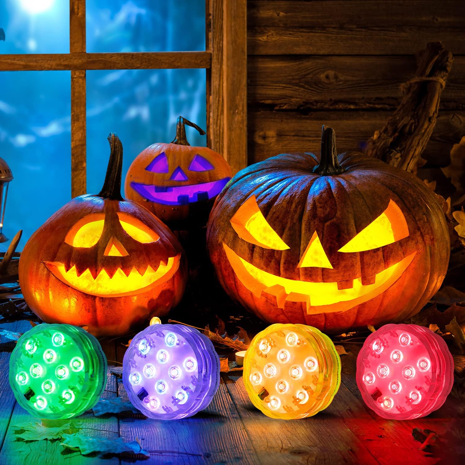 4Pack Led Pumpkin Lights With Remote For Halloween Decorations, Color Changing Waterproof Led Lights For Party Glass Vase Easter