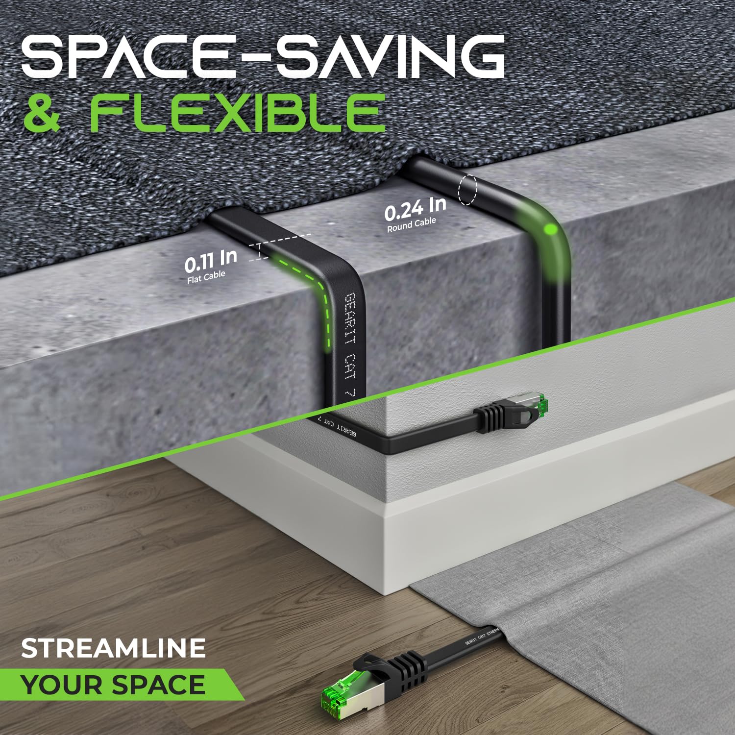 Gearit Cat 7 Outdoor Flat Ethernet Cable (6Ft, Black) Direct Burial Rated Lldpe Jacket   Indoor Cat7 Shielded Ftp 600Mhz 10Gbps