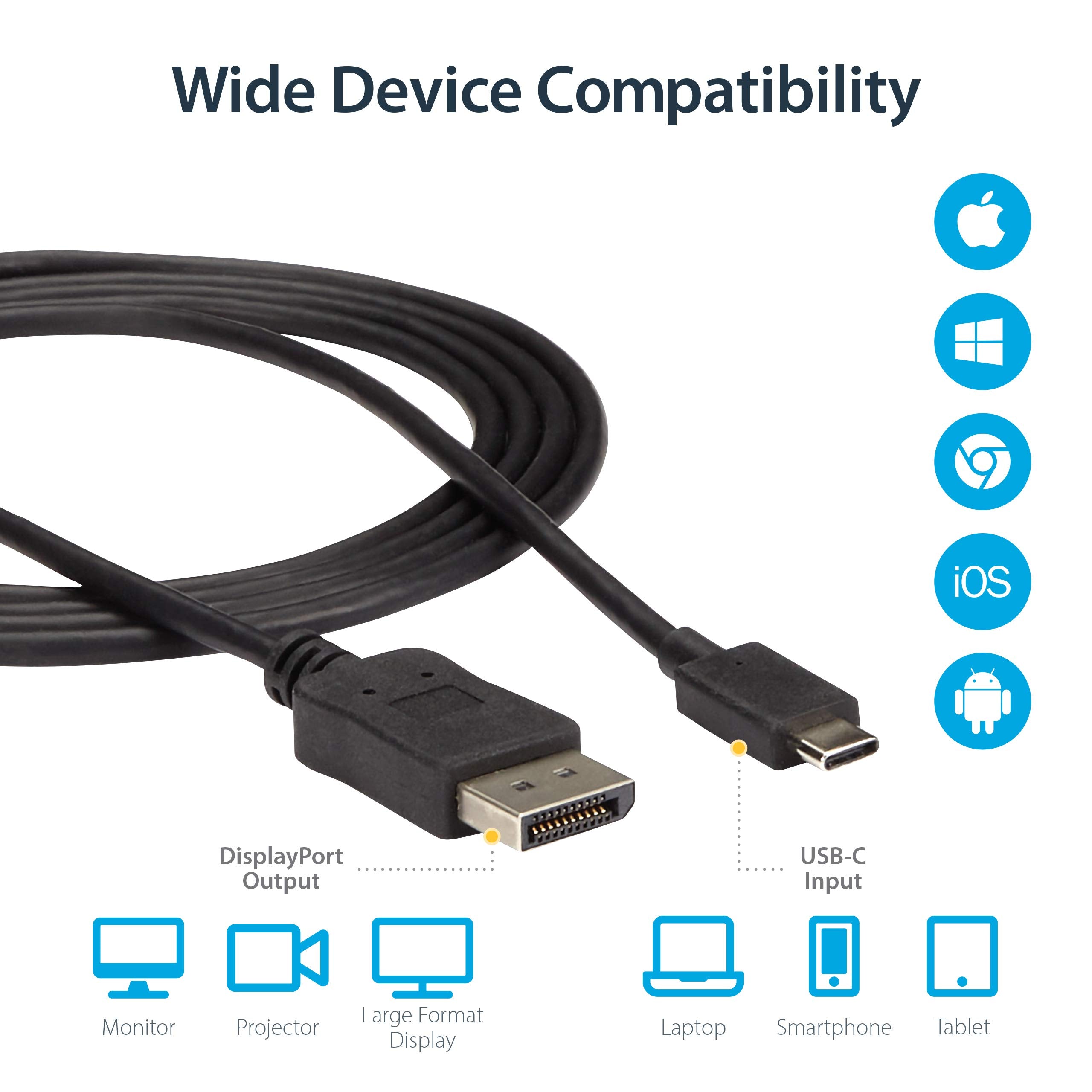 Startech.Com 6Ft/1.8M Usb C To Displayport 1.2 Cable 4K 60Hz   Usb C To Dp Adapter Hbr2   Usb Type C Dp Alt Mode To Dp Monitor V