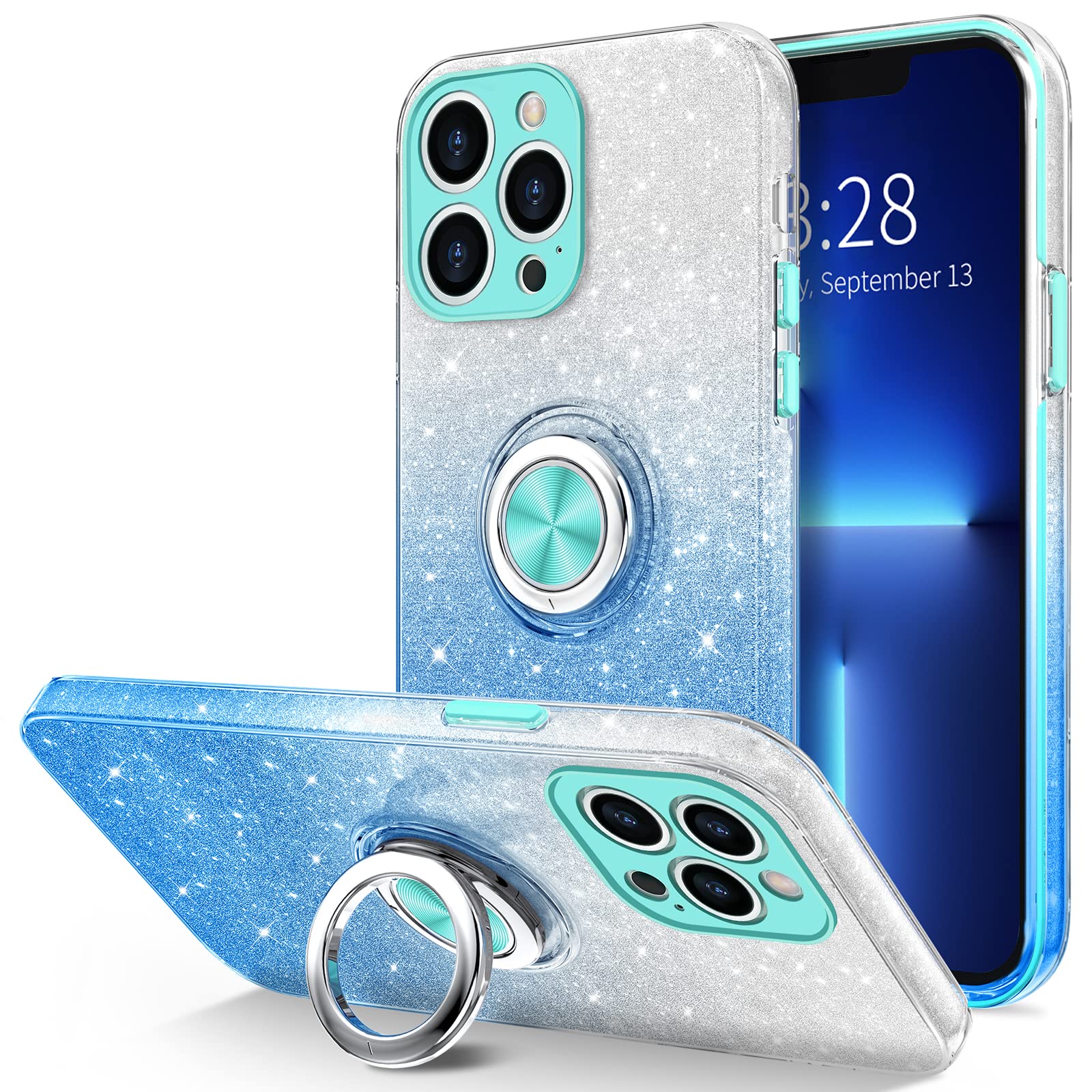 Hython For Iphone 13 Pro Max Case With Ring Stand [360 Rotatable Ring Holder Magnetic Kickstand] [Support Car Mount] Cute Sparkl