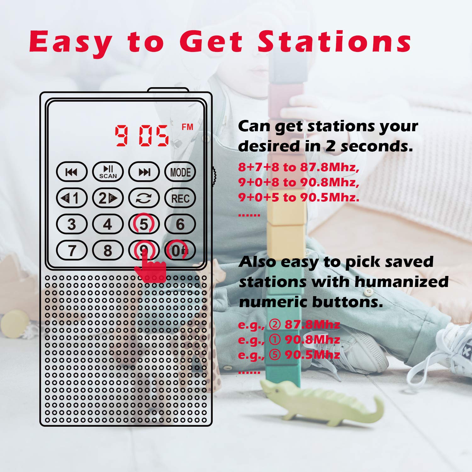 Mini Pocket Fm Walkman Radio Portable Battery Radio With Recorder, Lock Key, Sd Card Player, Rechargeable Battery Operated, By Prunus(No Am)