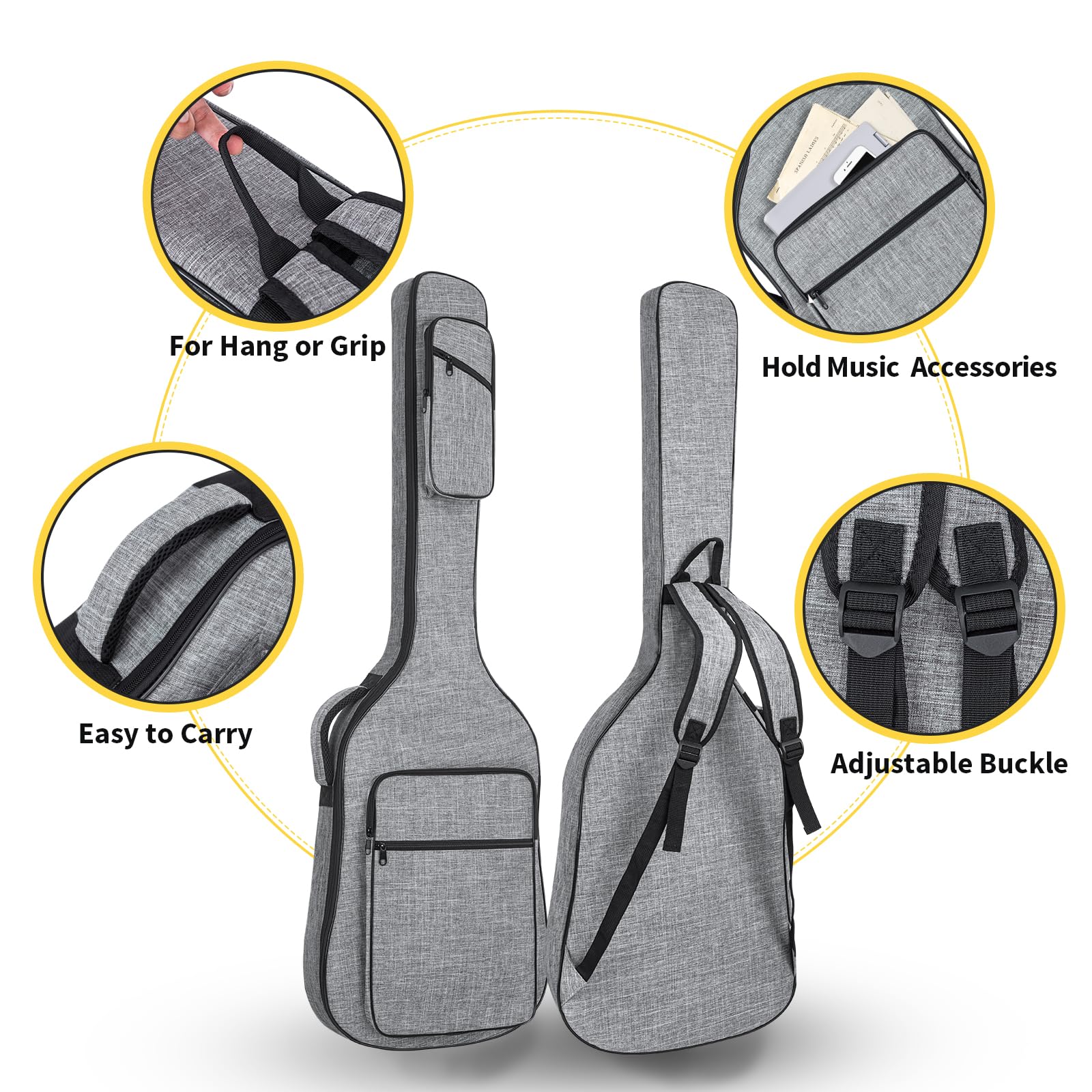 Muscab 47 Inch Bass Gig Bag 11Mm Padding Electric Bass Guitar Bag, Bass Guitar Case Backpack With Neck Strap And 4 Pockets, Grey