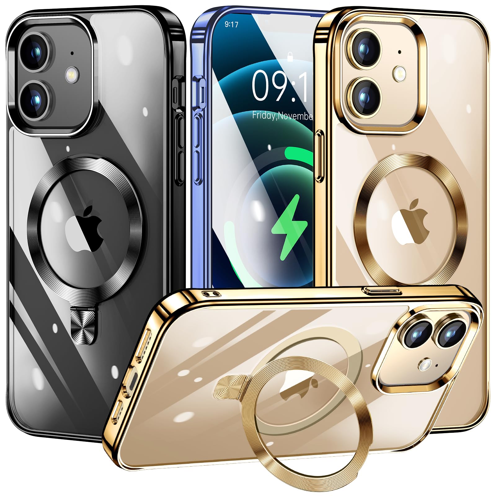 Tlikemiss [Cd Ring Compatible With Magsafe Invisible Stand] Magnetic For Iphone 12 Mini Case, [Electroplated Bumper Non Yellowin