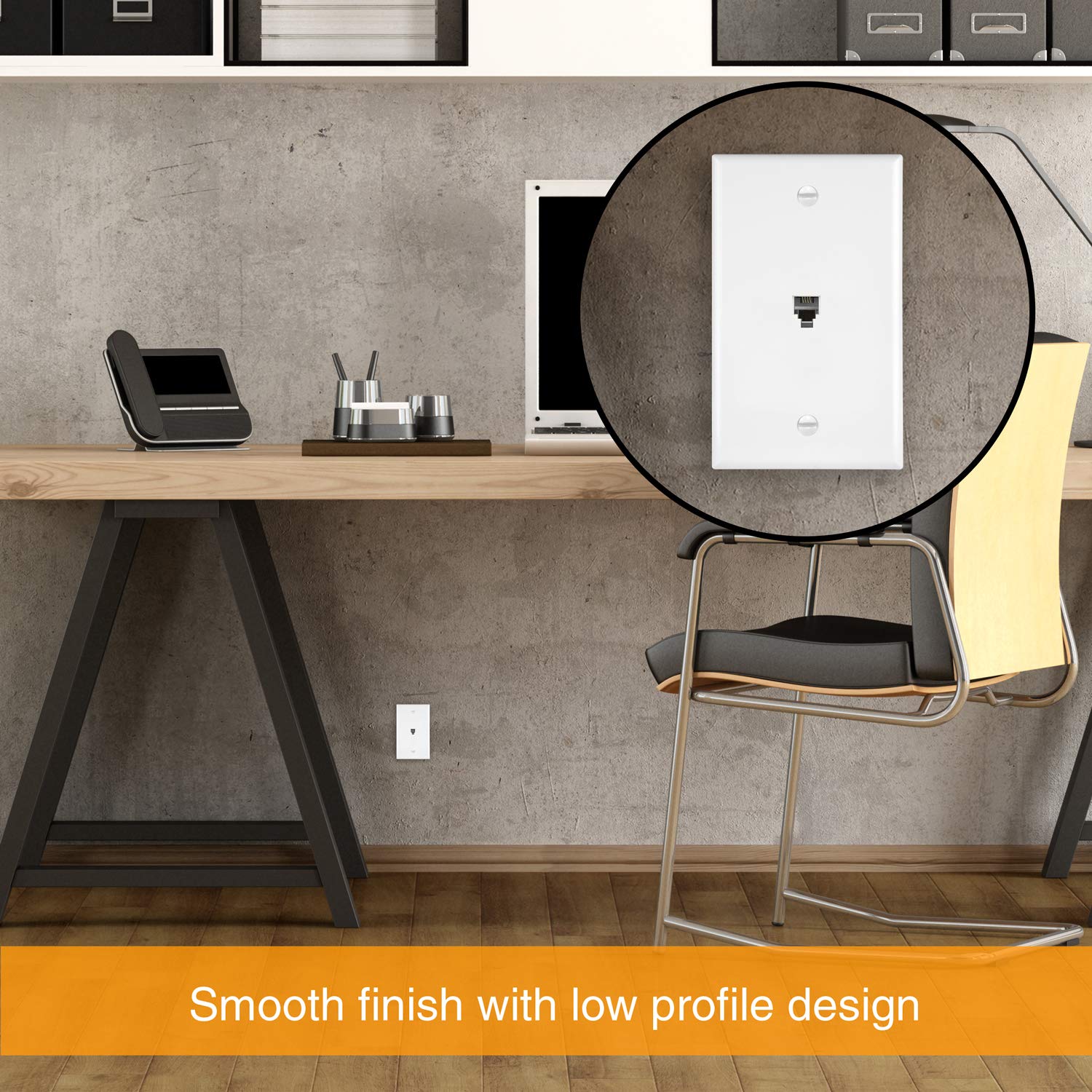 Enerlites Rj11 Telephone Jack Wall Plate By 1 Gang, Standard Size, White, 6 Position 4 Conductor, Single Port 2 Line Support 661