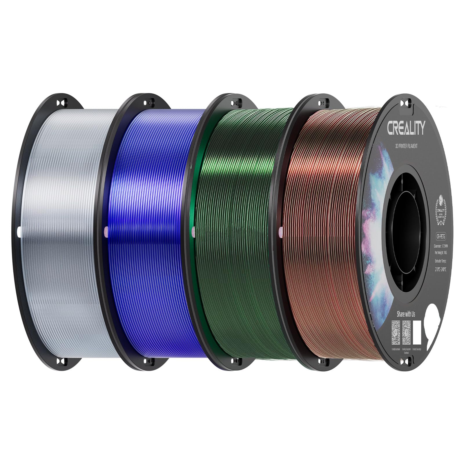 Creality PETG 3D Printer Filament 4 kg, Excellent Toughness High Precision, Odorless Non-Toxic Moistureproof, Glossy PETG Filame