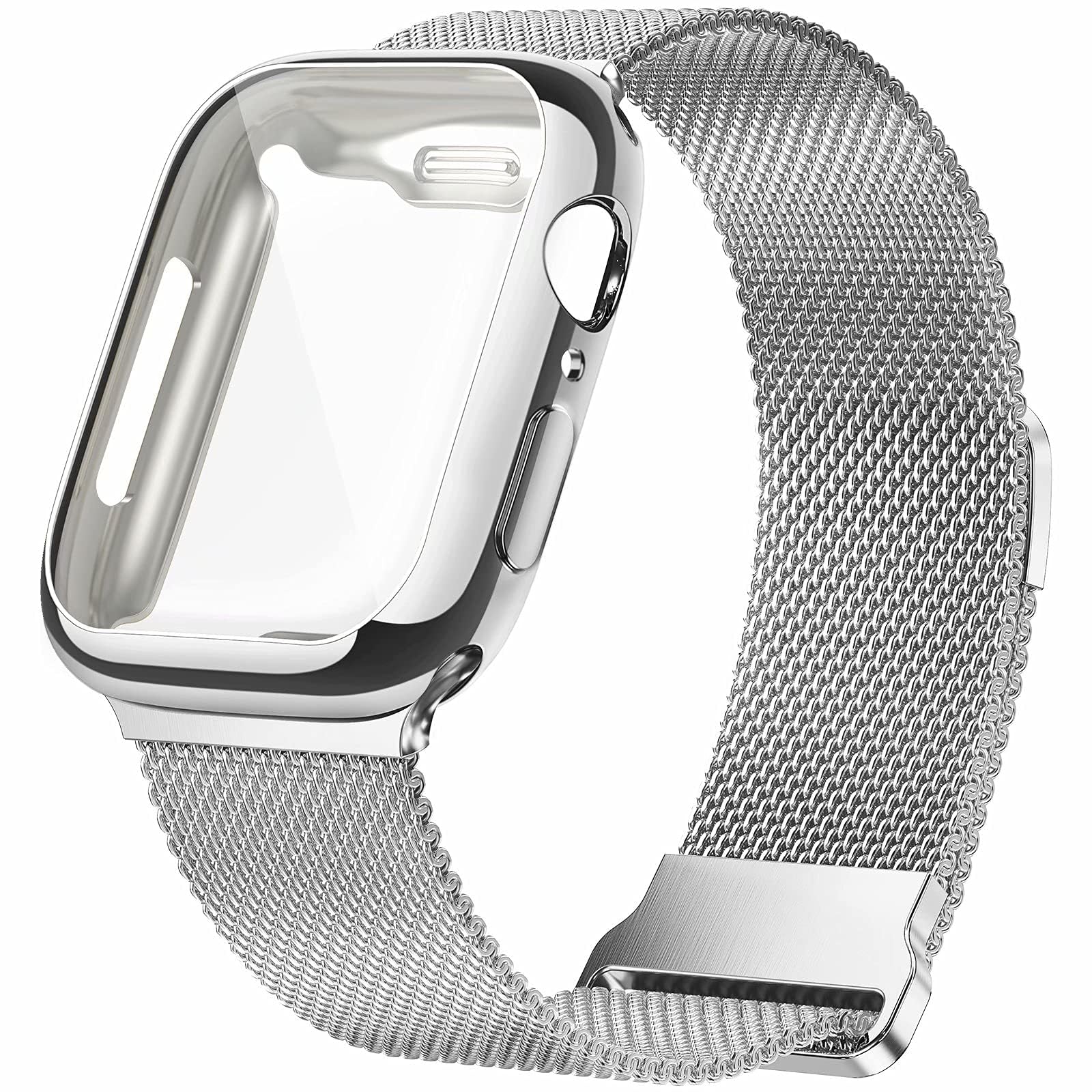 Geoumy Metal Magnetic Bands Compatible For Apple Watch Band Series 10 46Mm With Case, Stainless Steel Milanese Mesh Loop Replace