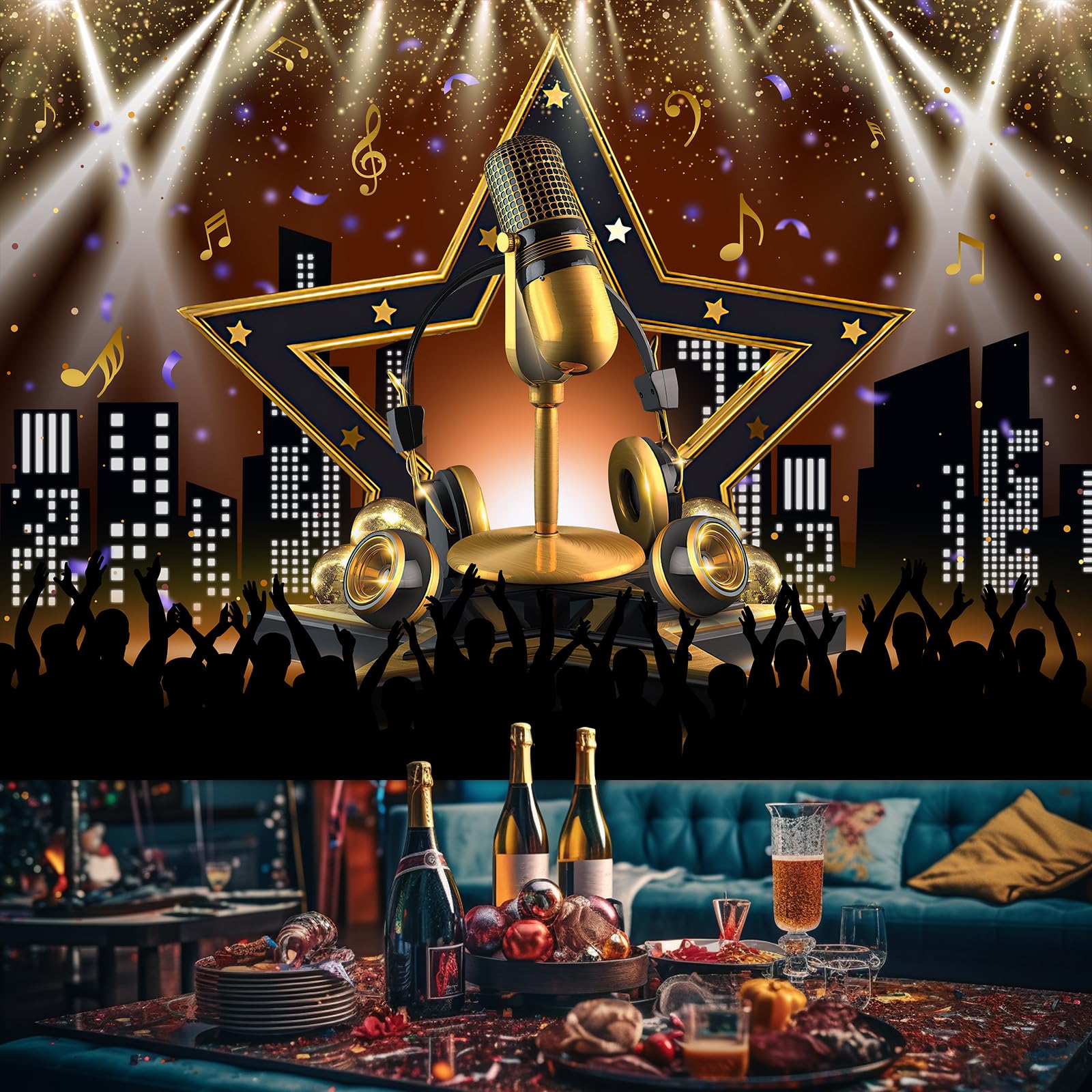 Avezano Karaoke Party Backdrop Star Vacation Party Decorations Photography Background Night Show Microphone Karaoke Theme Photog